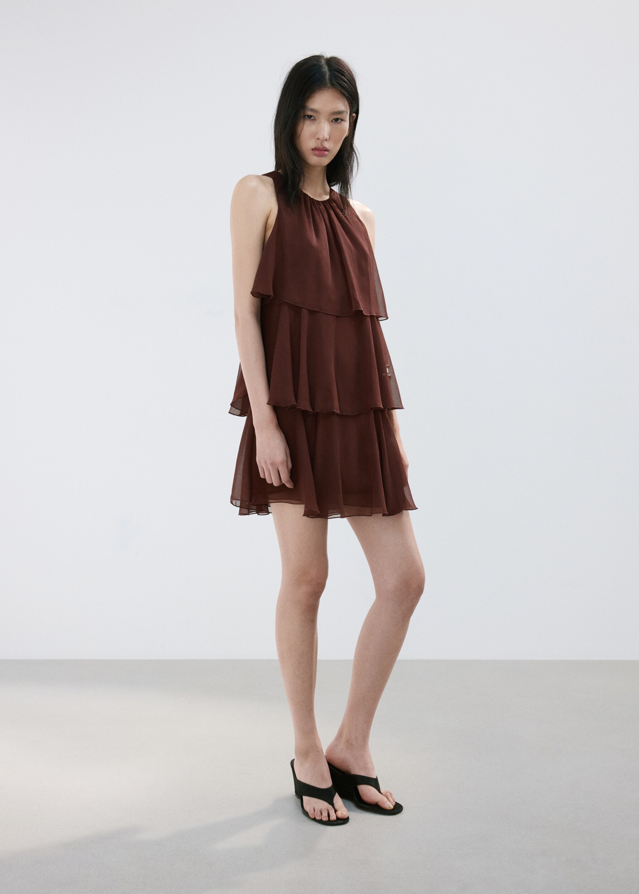 Ruffled draped dress - General plane, Chocolate. Ref: 27077149-00.