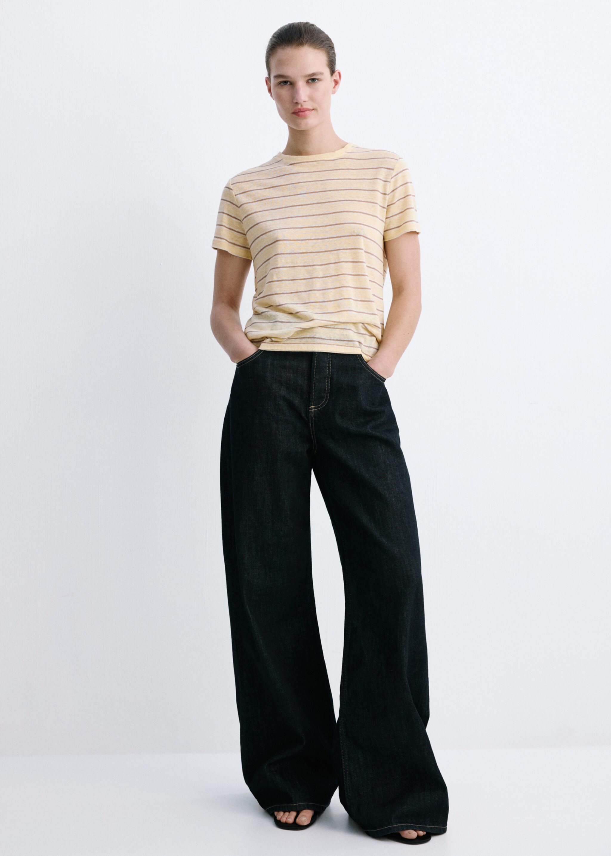 Short-sleeved linen t-shirt - General plane, Yellow. Ref: 27077154-00.