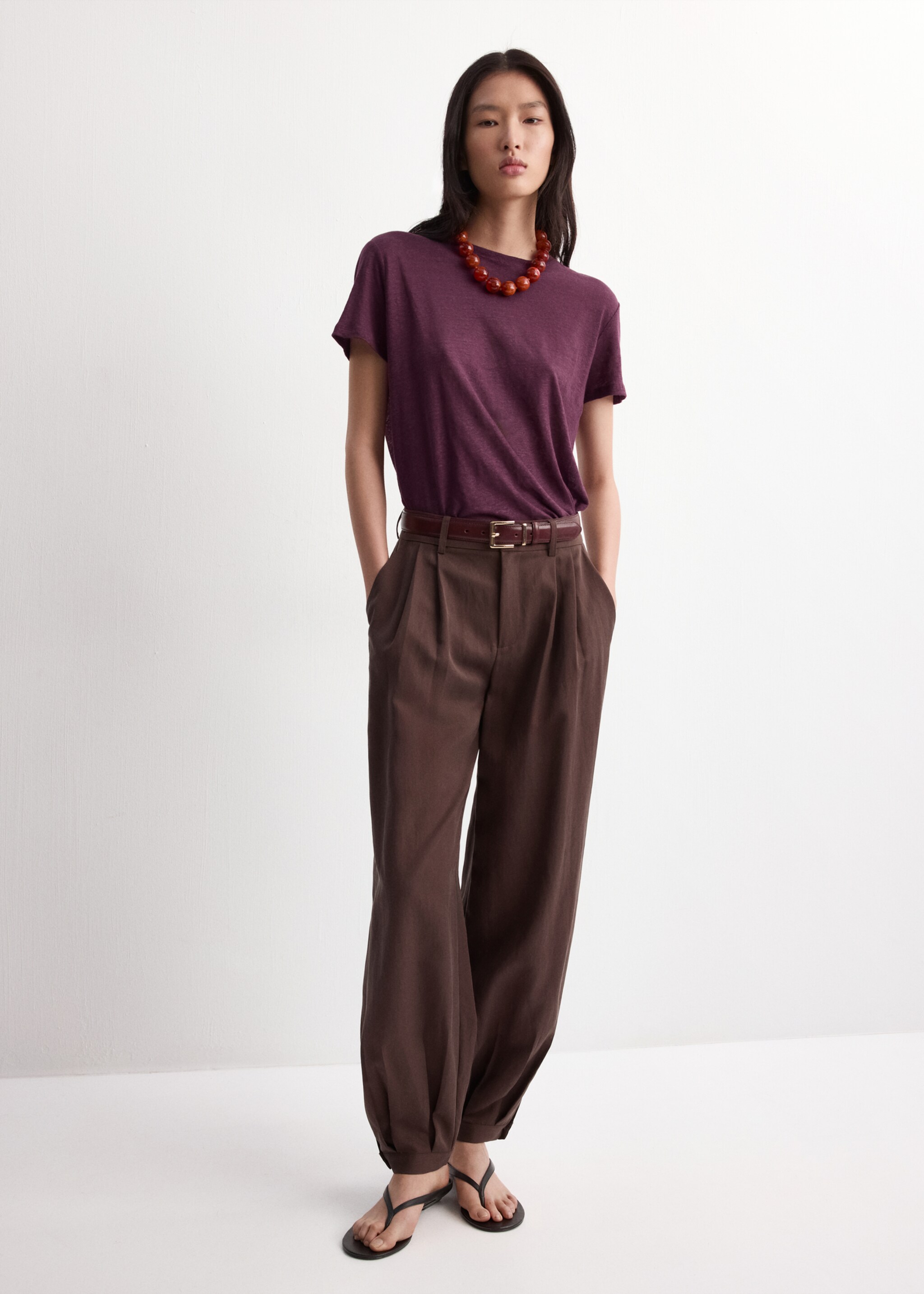 Short-sleeved linen t-shirt - General plane, Wine. Ref: 27077154-00.