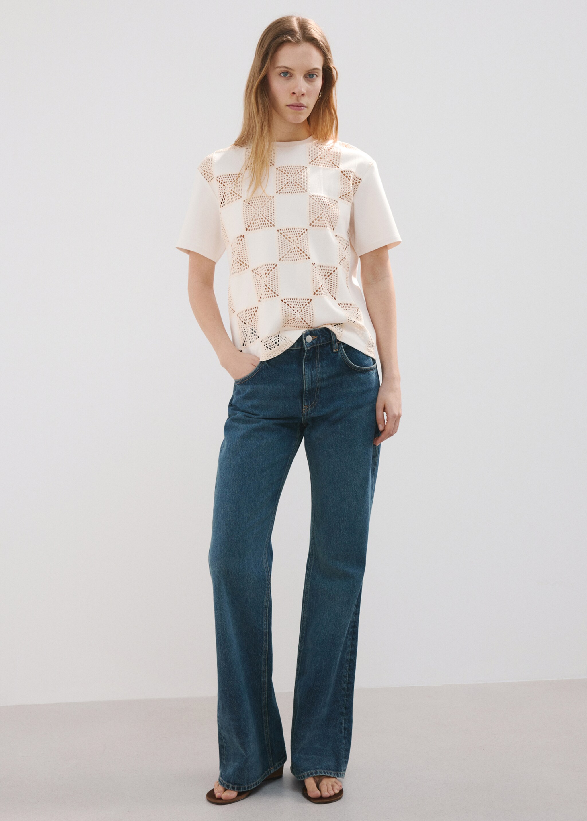 Crochet print T-shirt - General plane, Off White. Ref: 27077156-00.