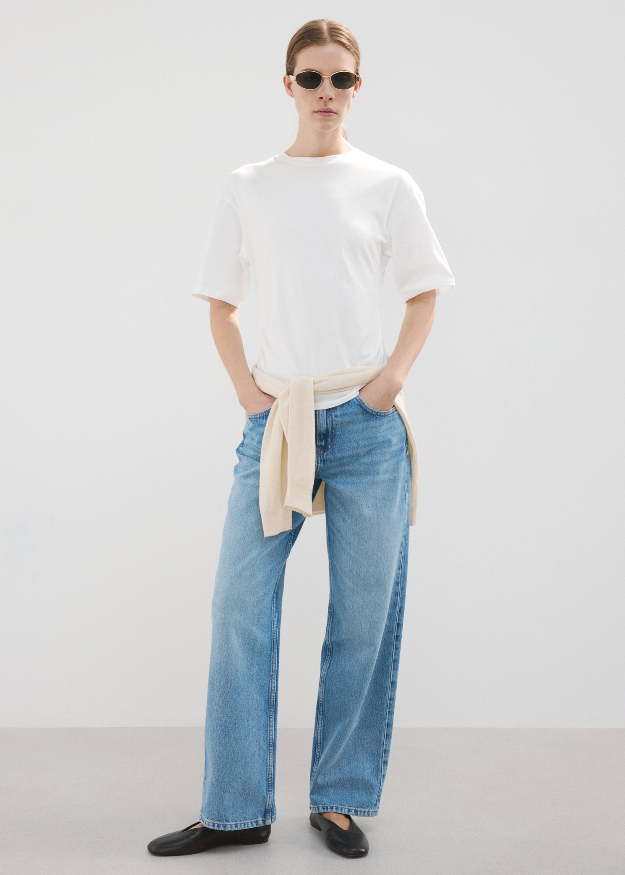 Cotton t-shirt with pucker detail - General plane, White. Ref: 27077166-00.