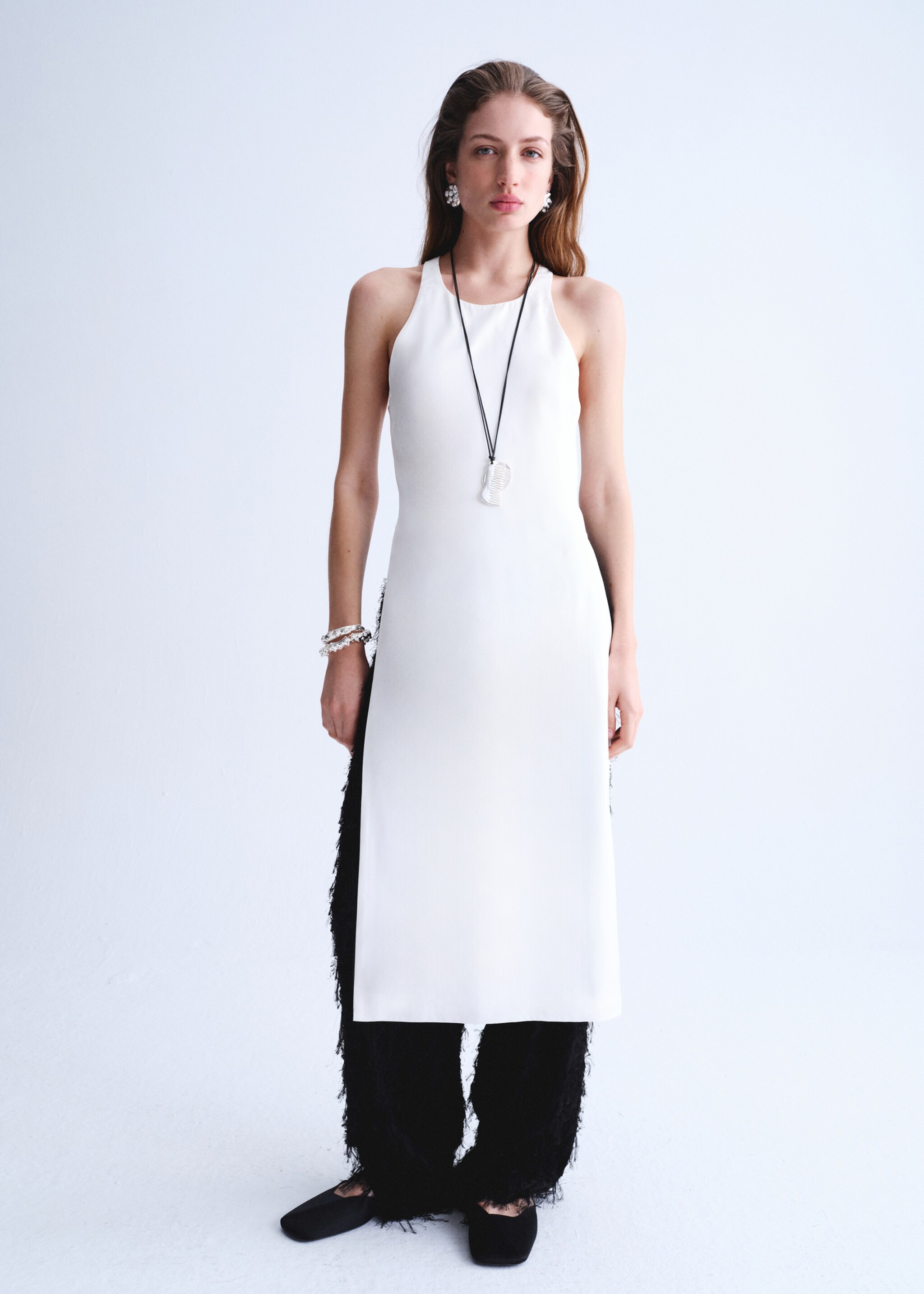 Long blouse with open back - General plane, Off White. Ref: 27077798-00.