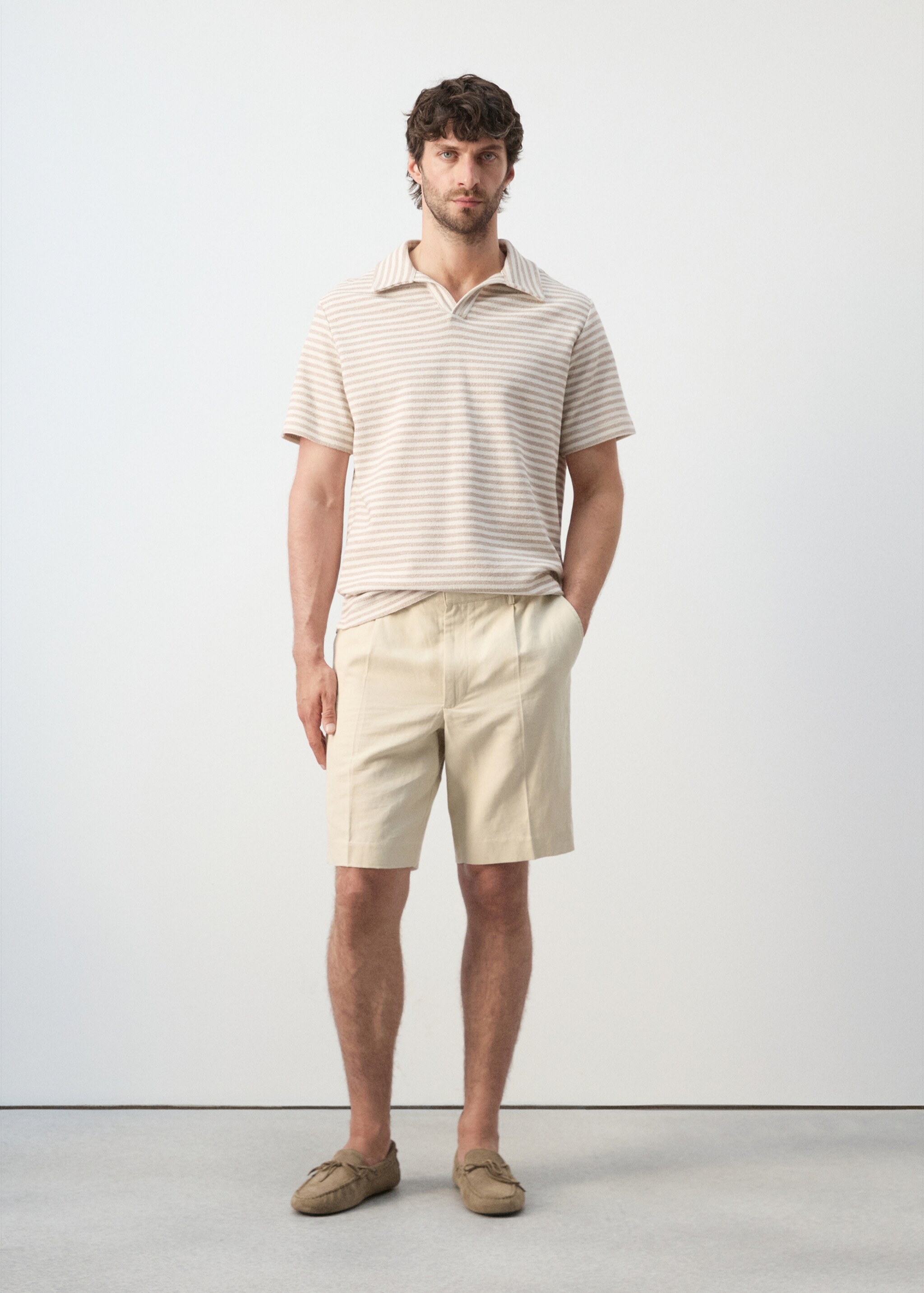 Regular fit textured stripe polo - General plane, Beige. Ref: 27077896-00.