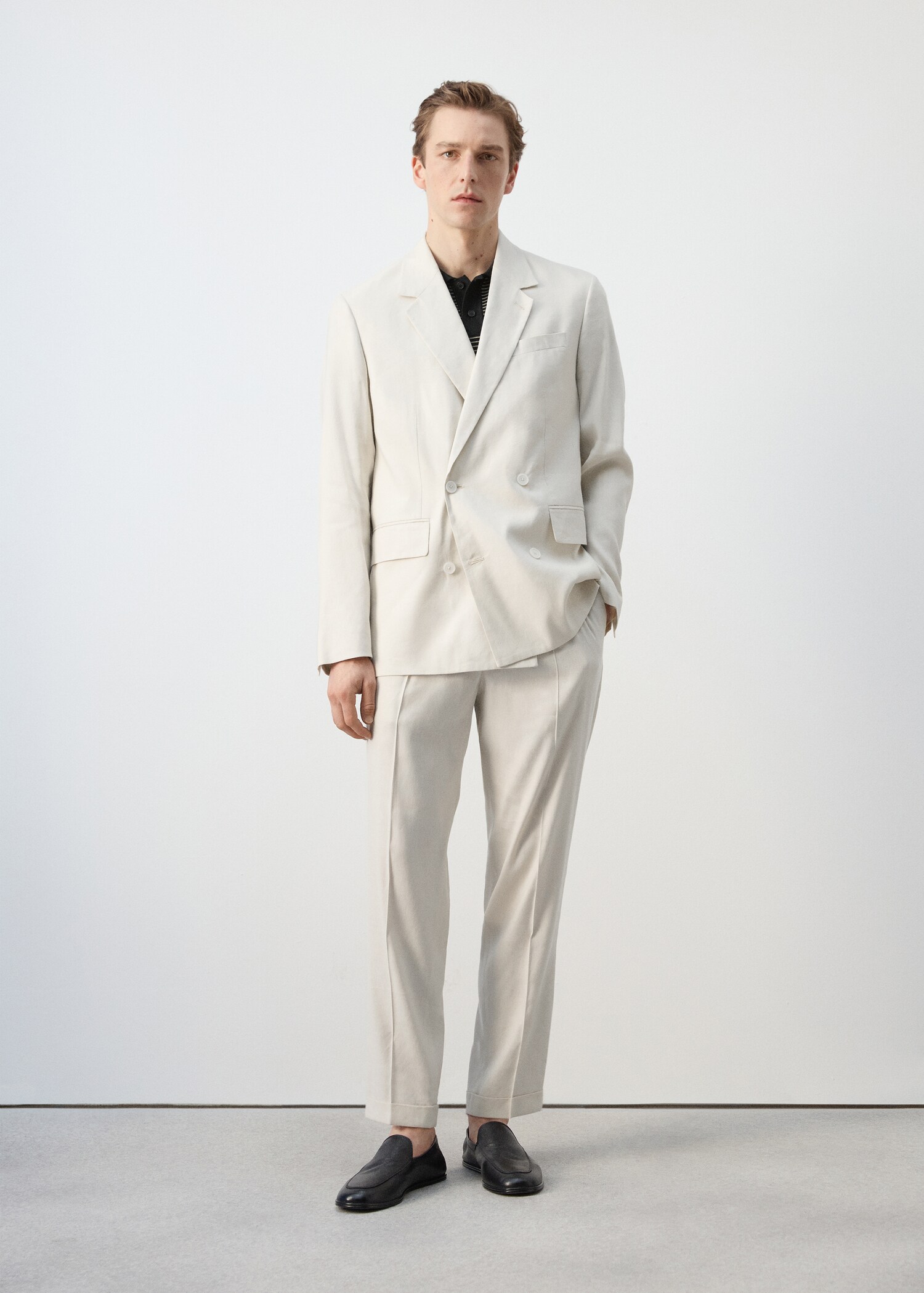 Boston regular-fit double-breasted suit jacket - General plane