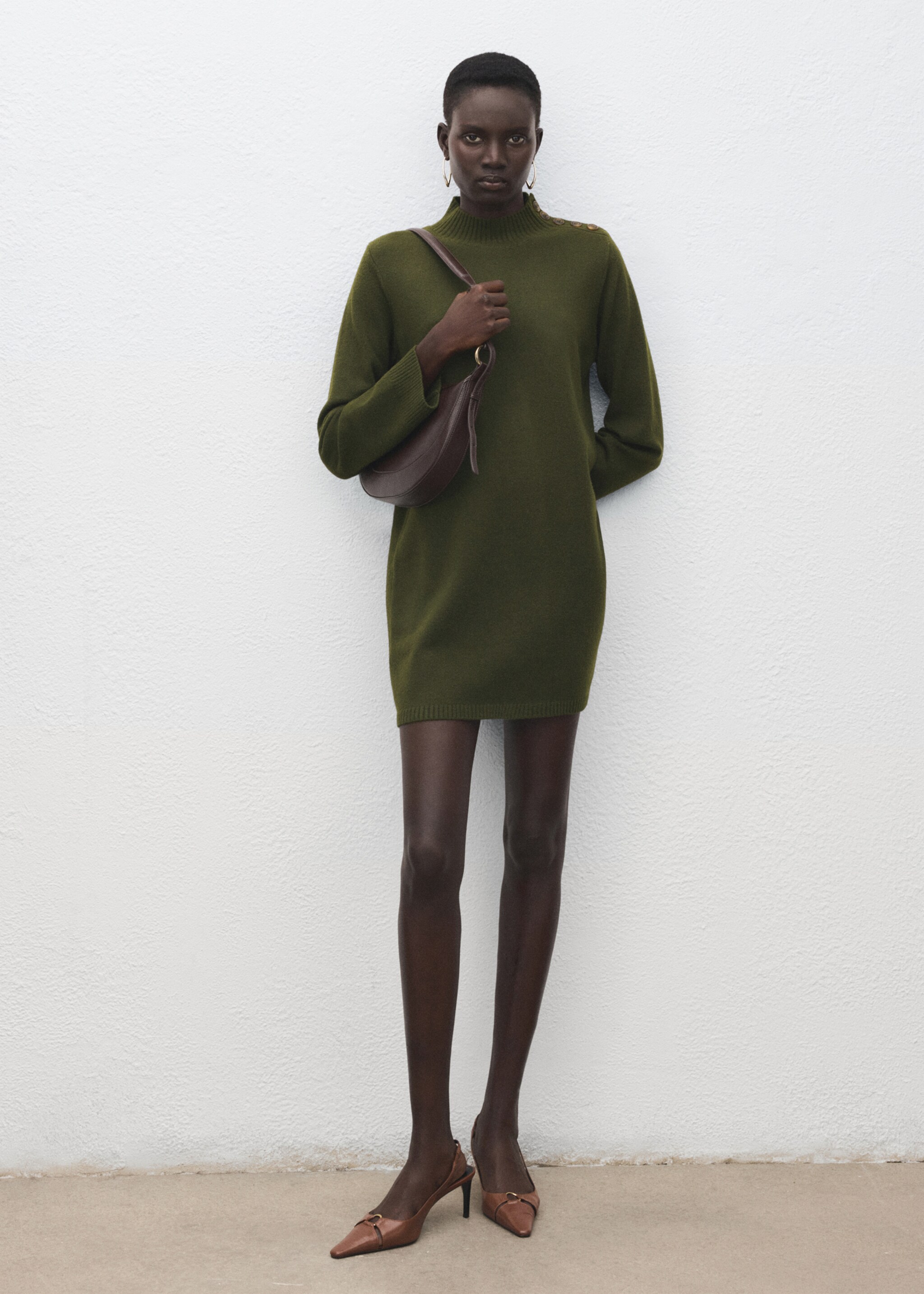 Button knit dress - General plane, Khaki. Ref: 27081214-00.
