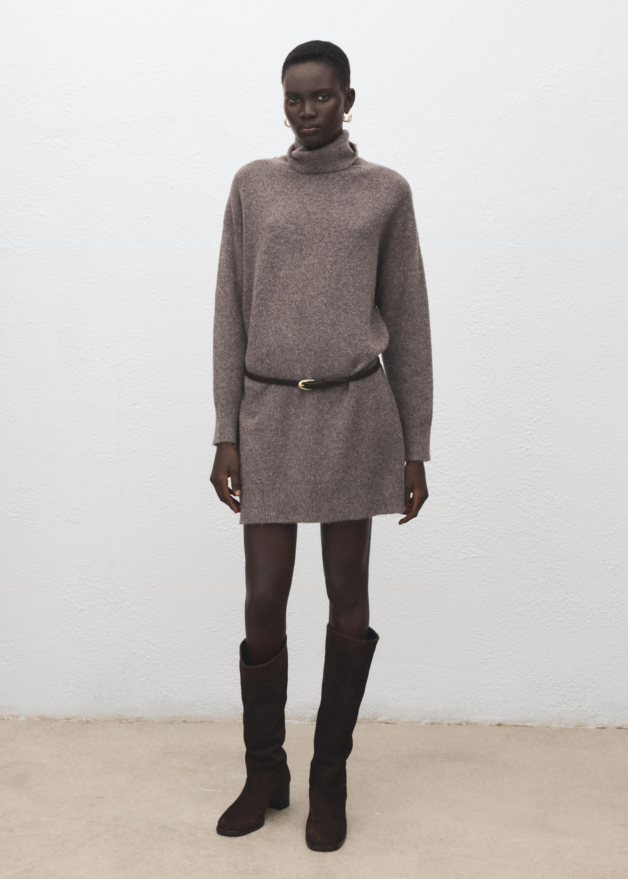 Knitted turtleneck dress - General plane, Medium Brown. Ref: 27081215-00.