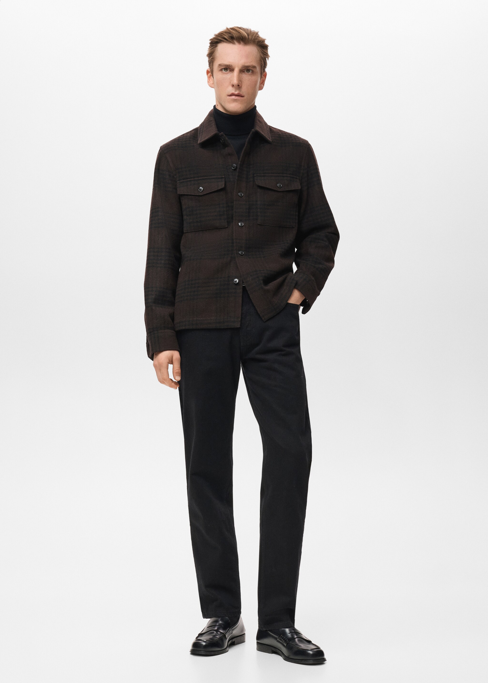 قميص كبير الحجم من مزيج الصوف بمربعات - رؤية عامة, بني. Ref: 27081227-00.