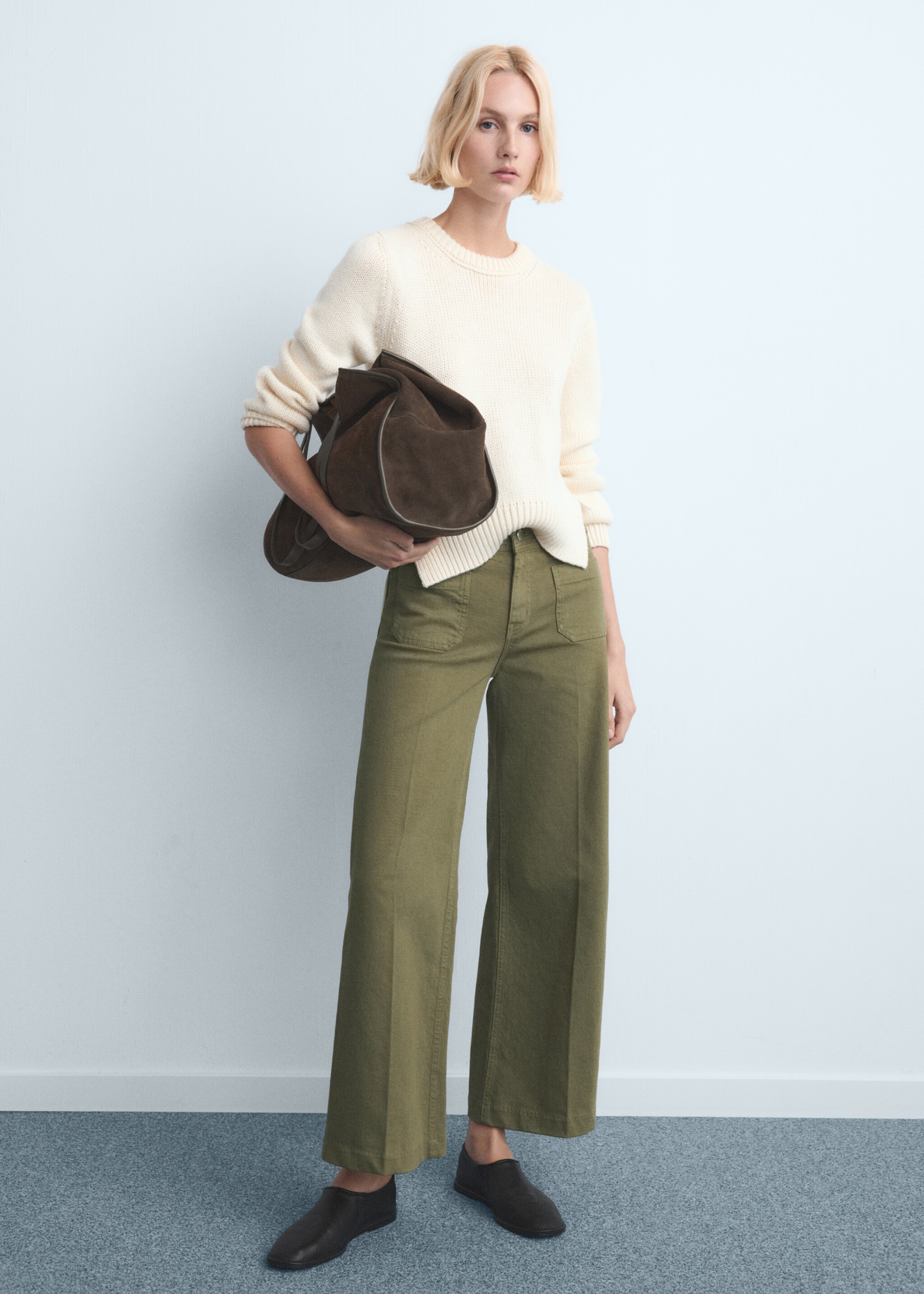Wide-leg jeans with pockets - General plane, Khaki. Ref: 27081228-00.