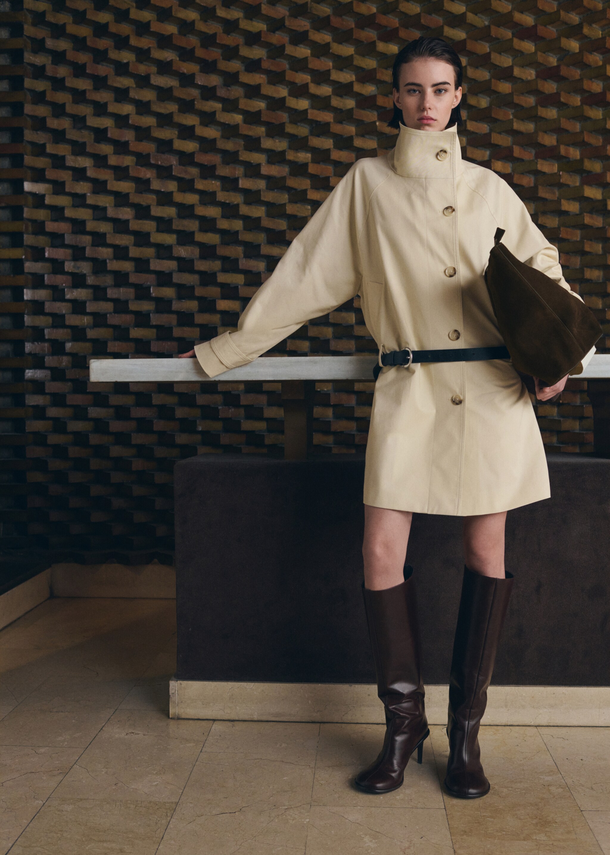 Bolso shopper serraje - Plano general, Marrón. Ref: 27081232-00.