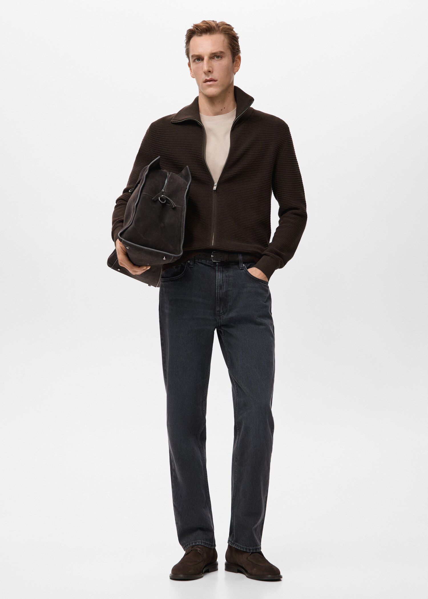 Structured knitted cardigan with zip - General plane