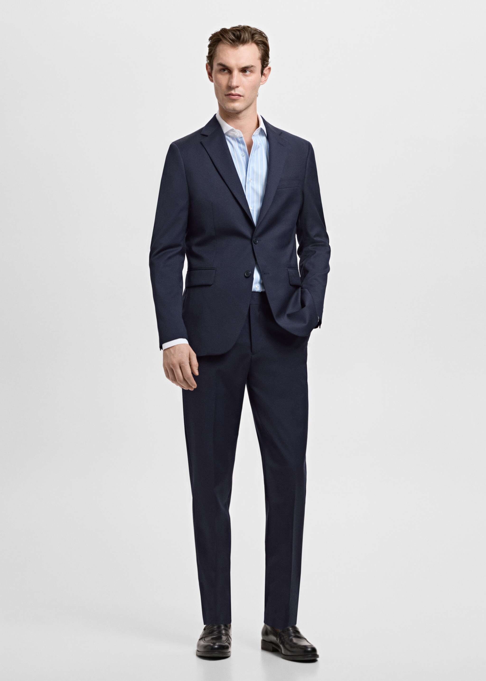 Πουκάμισο κοστουμιού slim fit με ρίγες - Γενικό πλάνο, Γαλάζιο. Ref: 27081260-00.