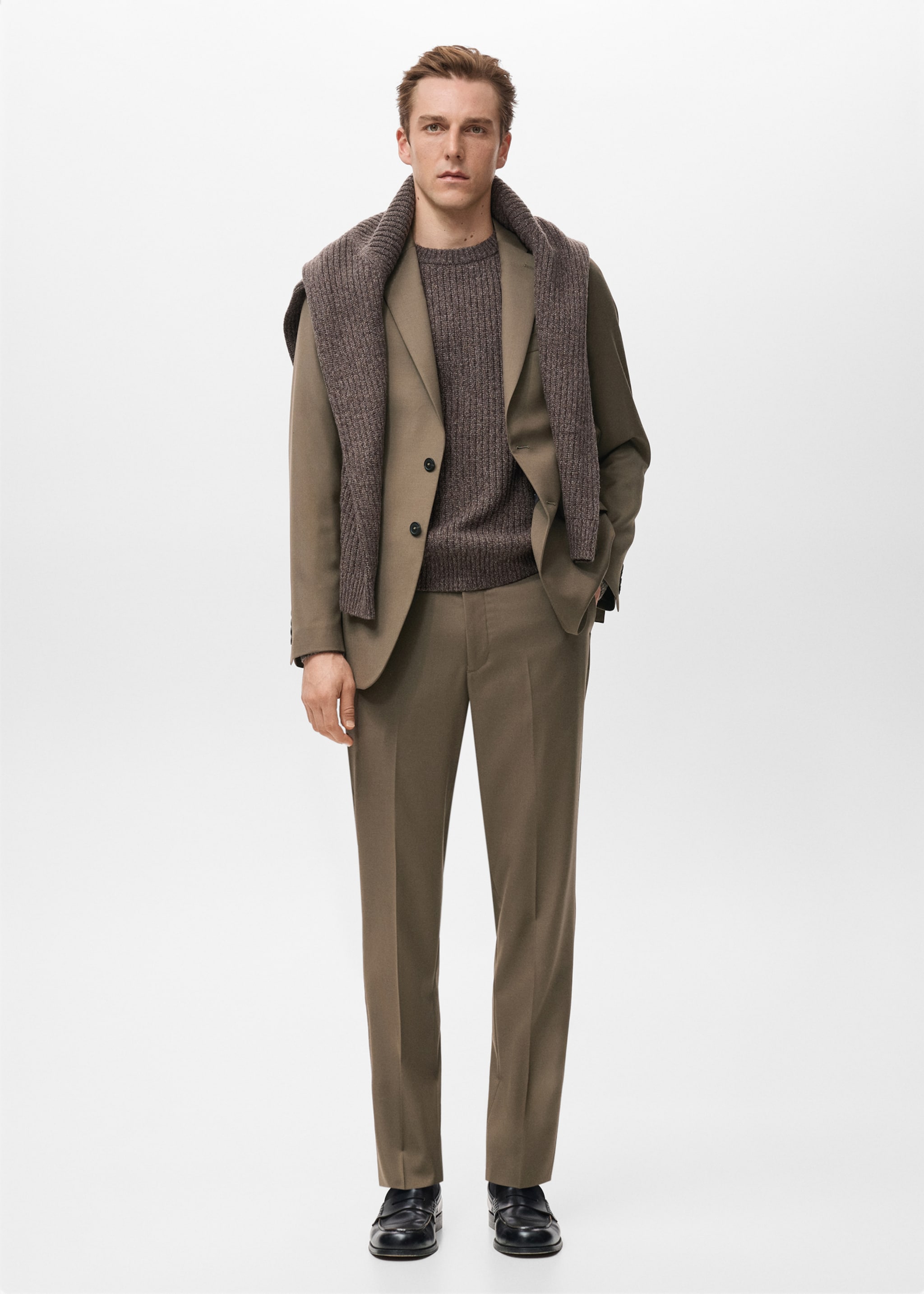 Turin 100% virgin wool suit trousers - General plane, Brown. Ref: 27081271-00.