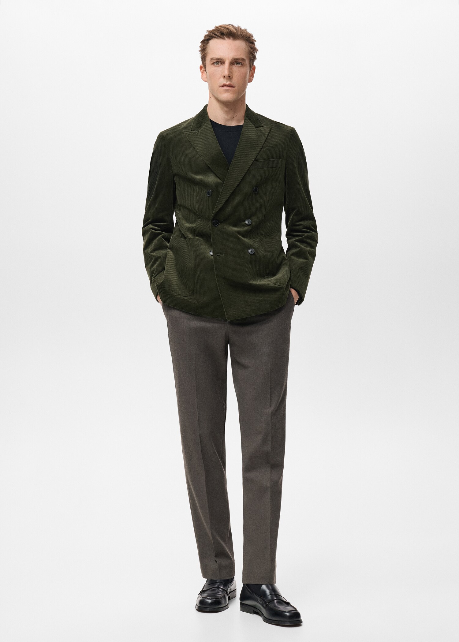 Veste en velours côtelé à boutonnage croisé slim-fit - Plan général