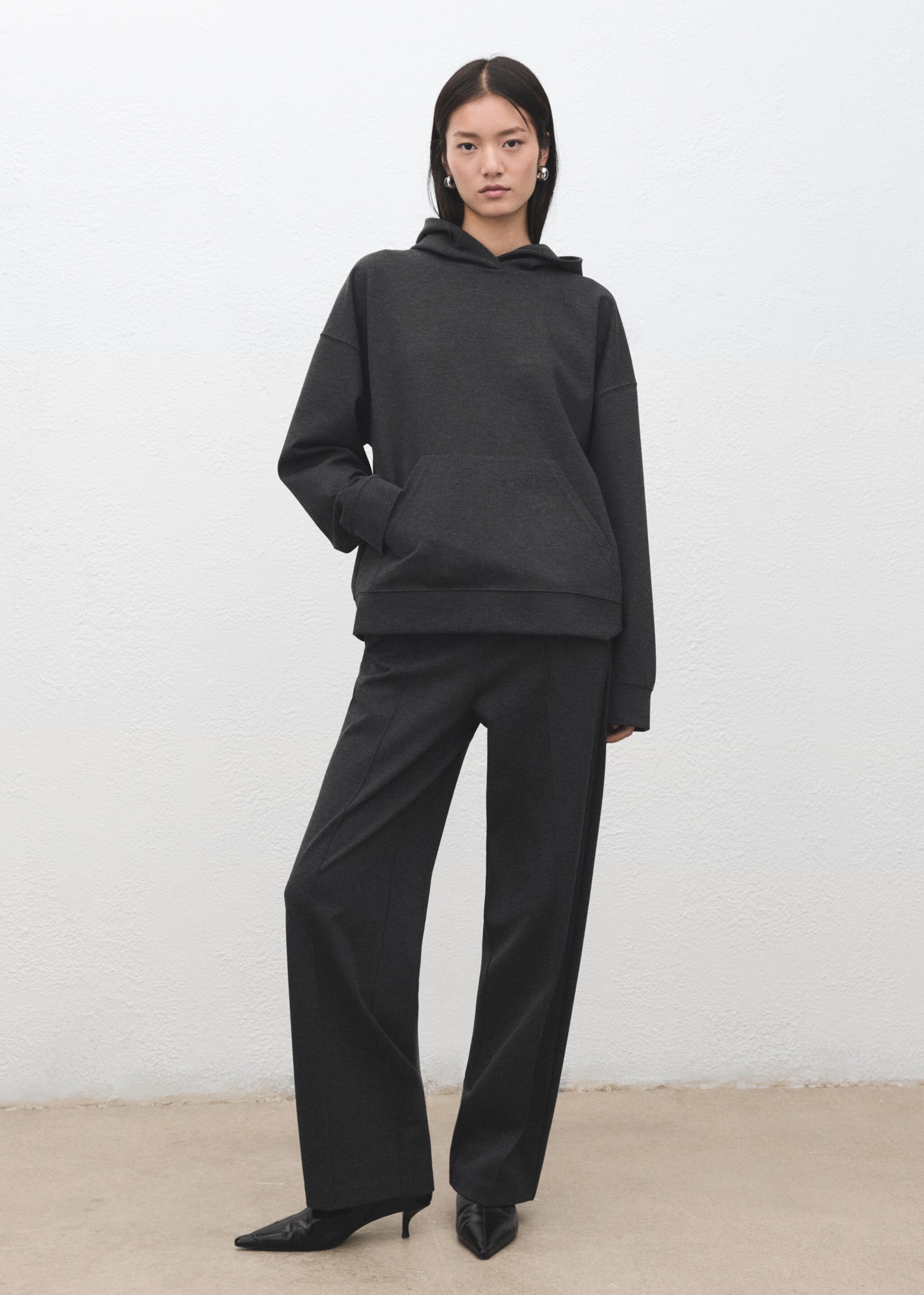 Speckled knitted sweatshirt with hood - General plane, Medium Heather Grey. Ref: 27081276-00.