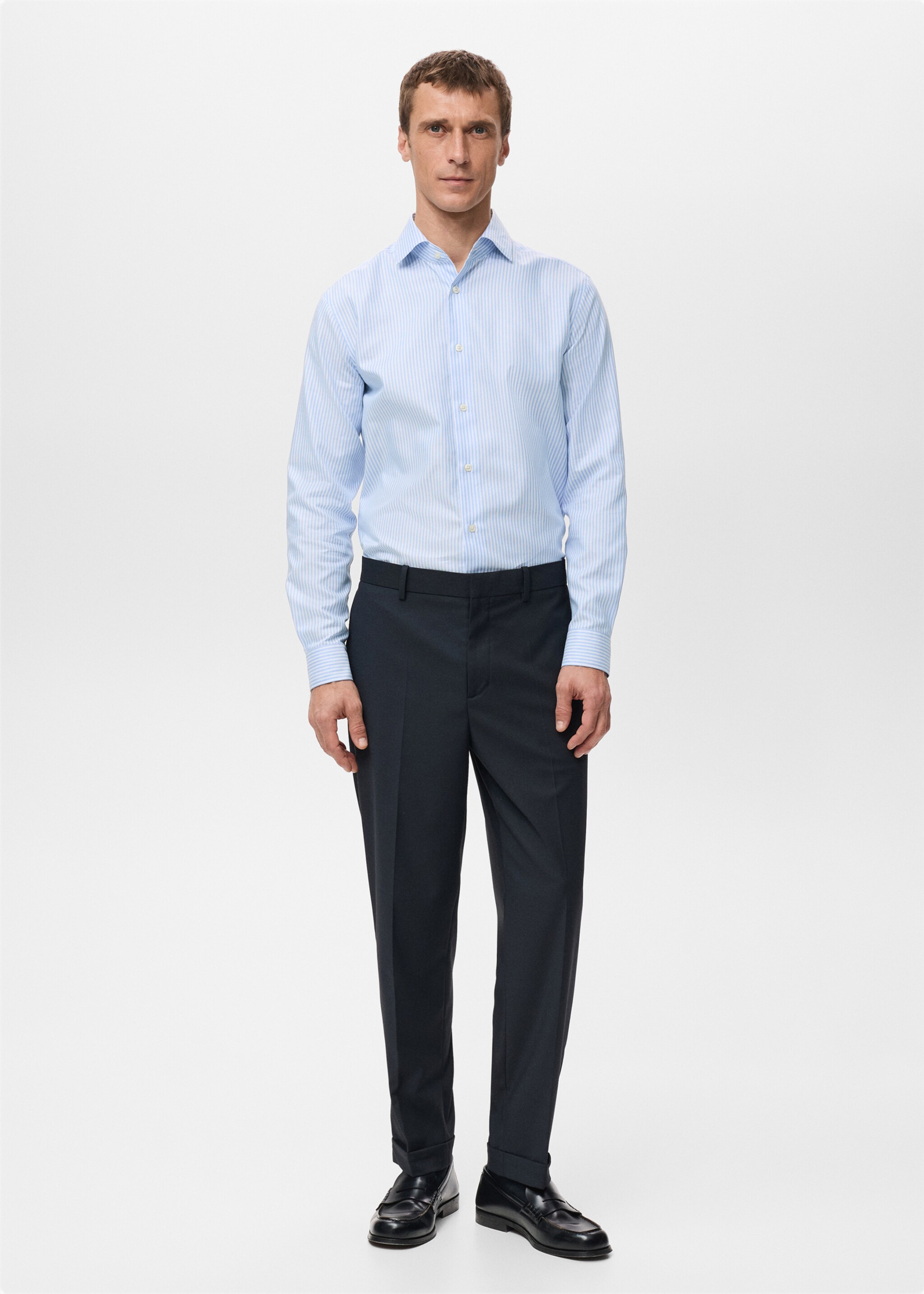 Chemise 100 % coton rayures slim-fit - Plan général, Bleu ciel. Ref: 27081313-00.