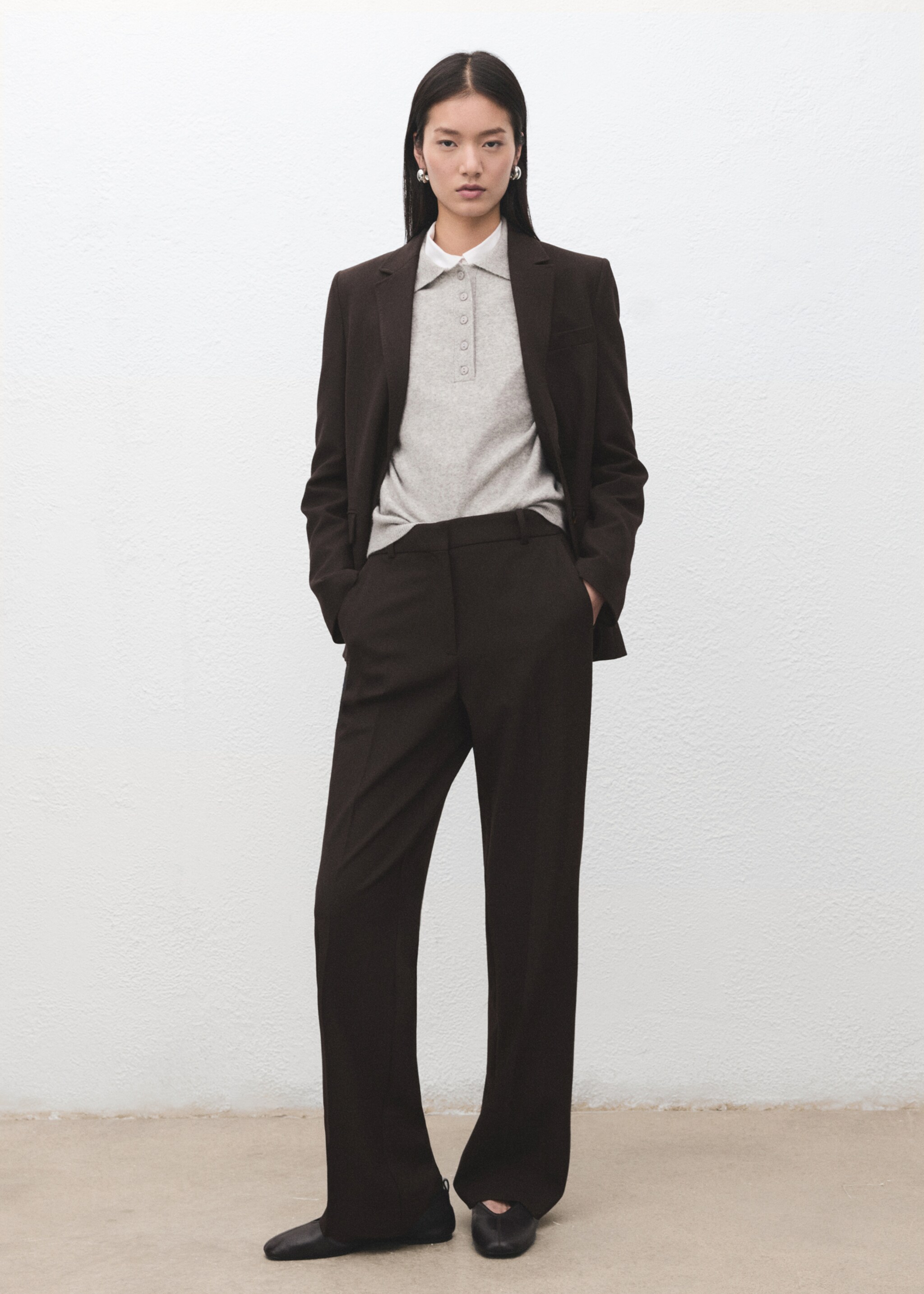 Straight-fit suit trousers - General plane, Chocolate. Ref: 27081328-00.