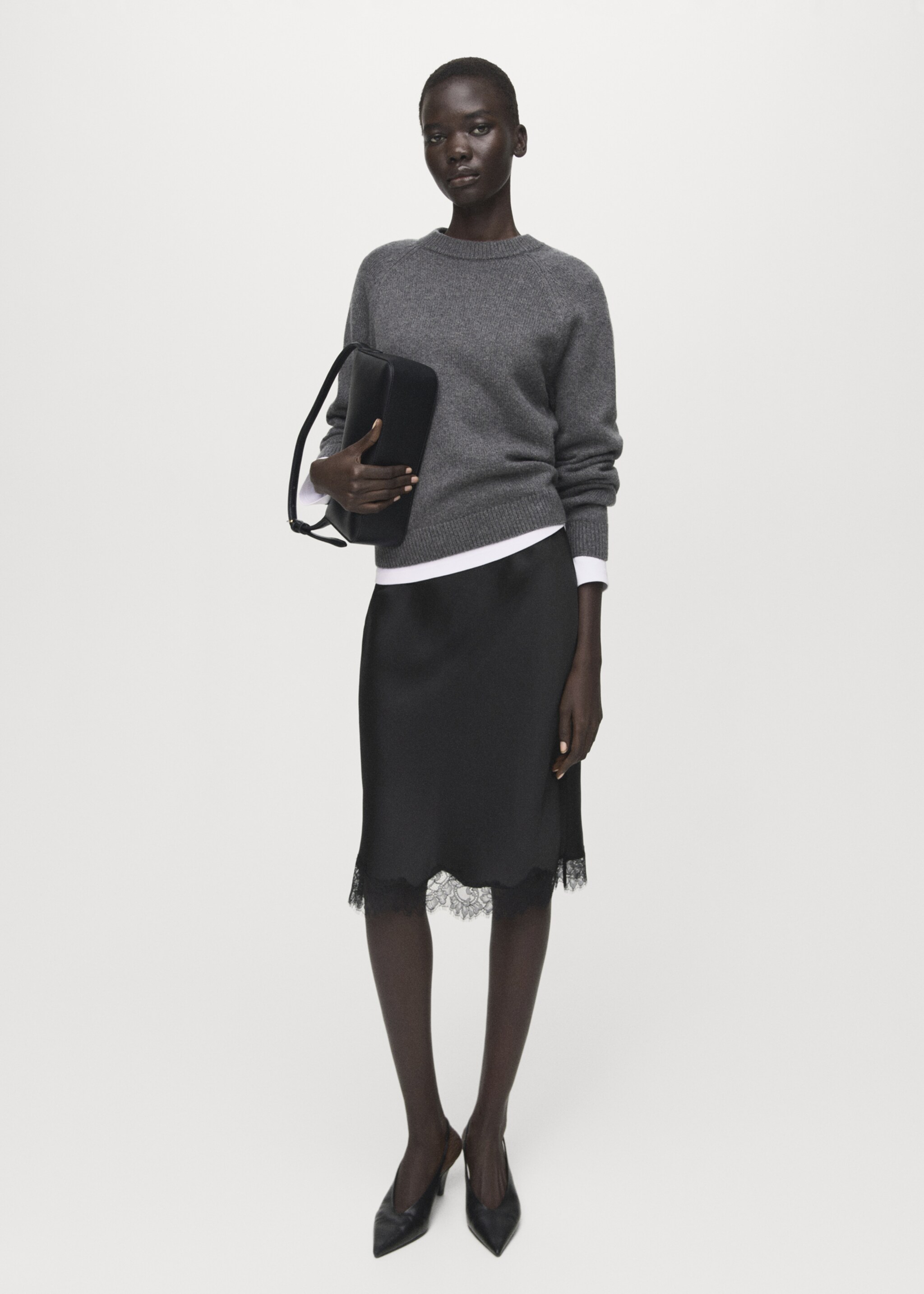 Satin lace skirt - General plane, Black. Ref: 27081334-00.