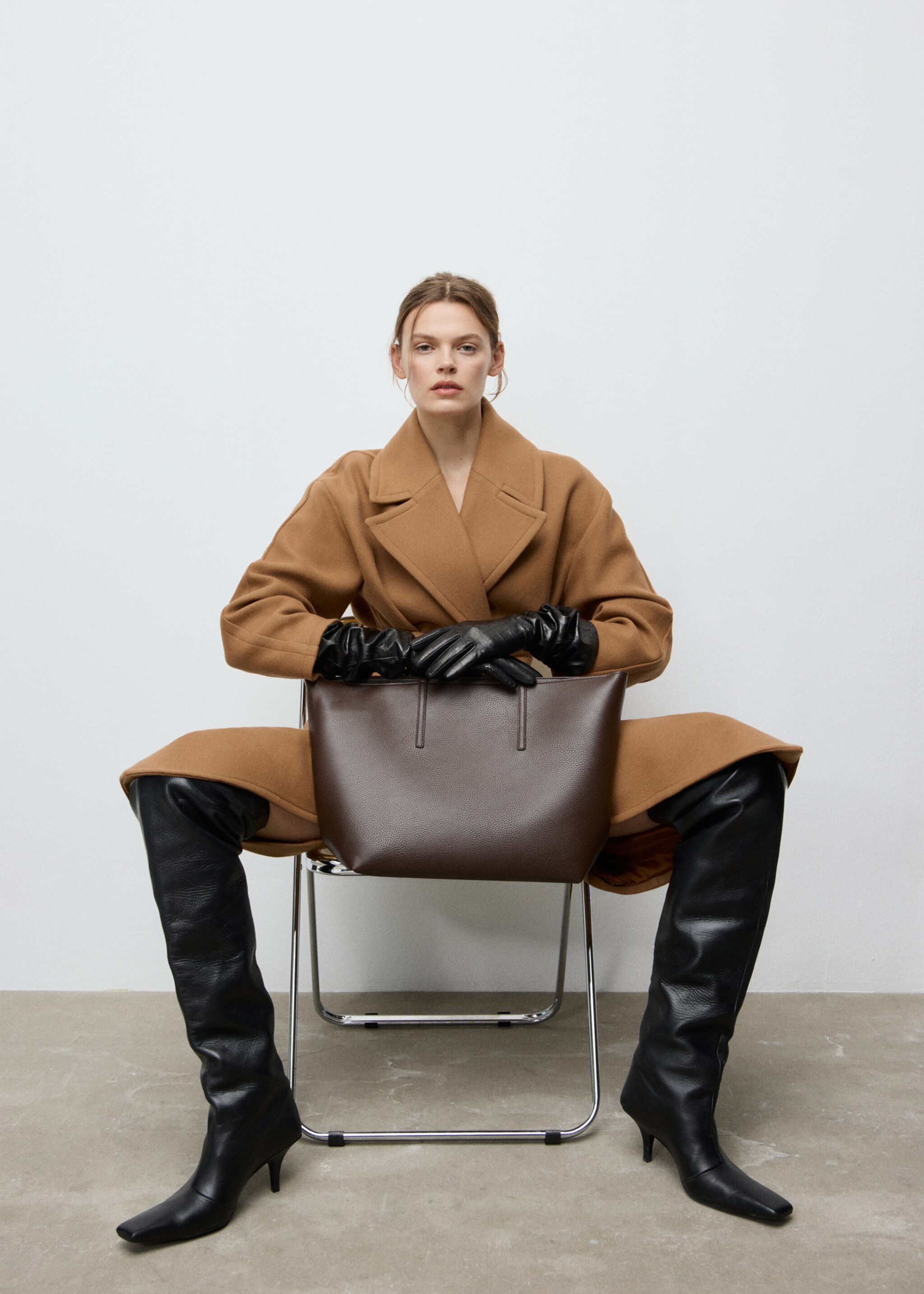 Shopper bag with double handle - General plane, Chocolate. Ref: 27081340-00.