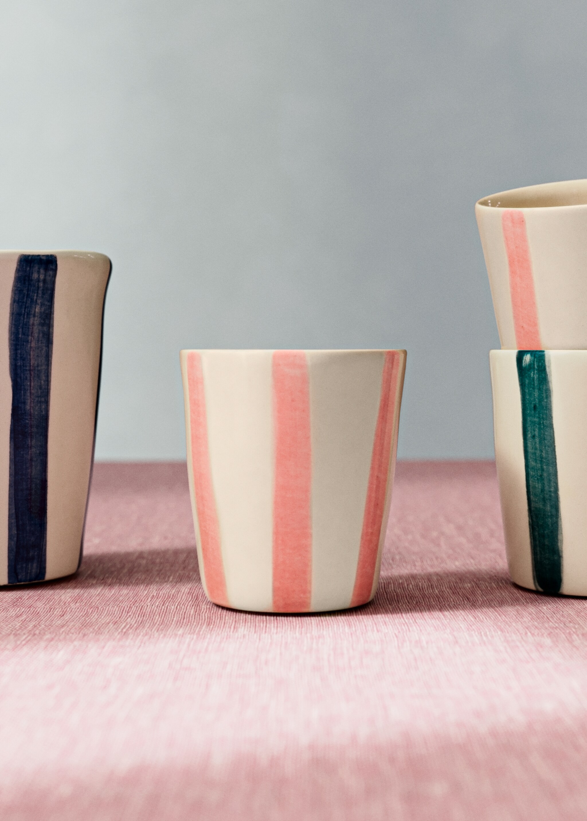 Espresso stoneware mug with stripes - General plane, Pink. Ref: 27081528-00.