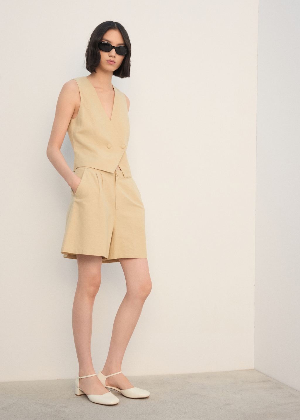 Straight linen-blend shorts