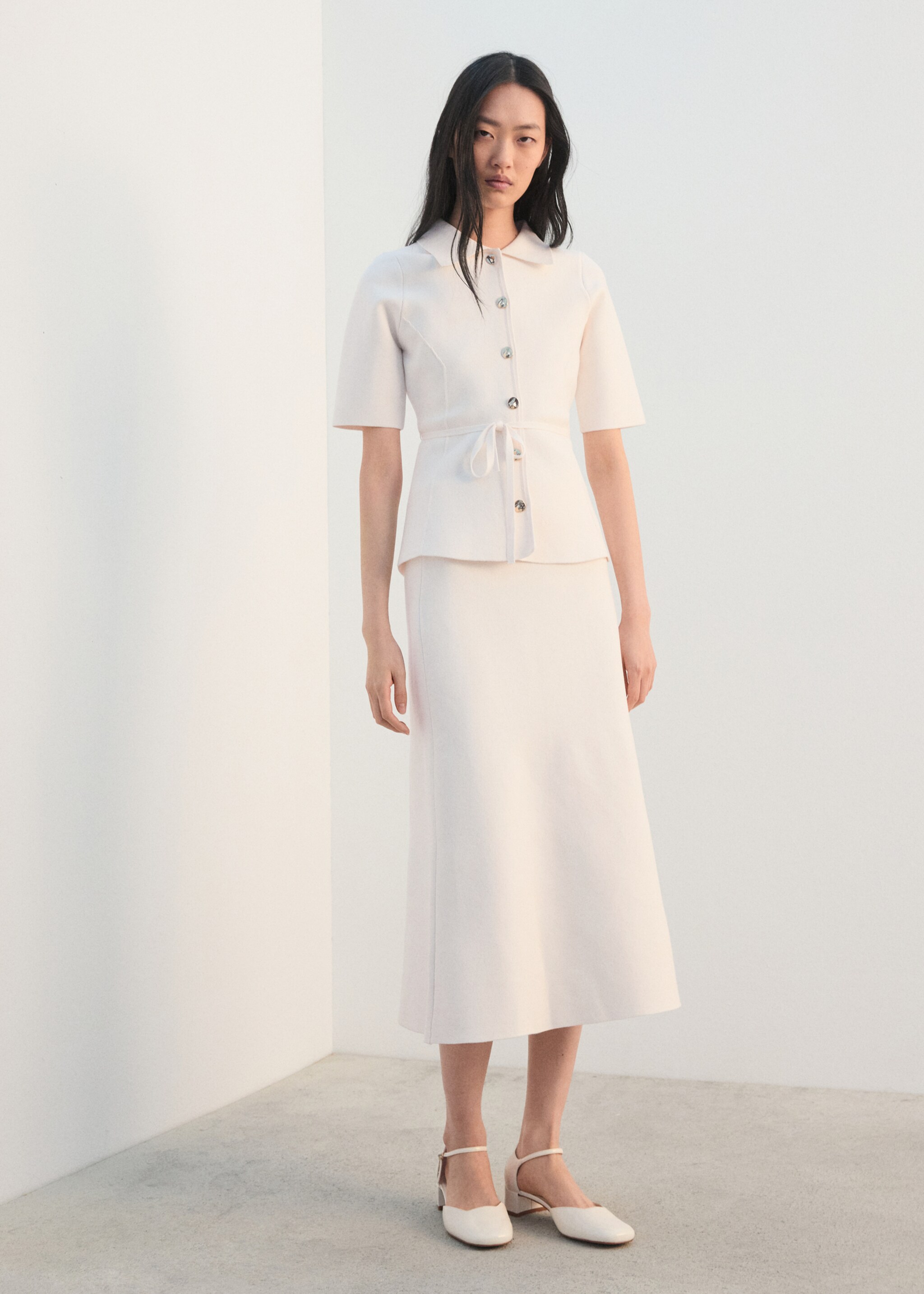 Jupe évasée maille - Plan général, Blanc cassé. Ref: 27082540-00.