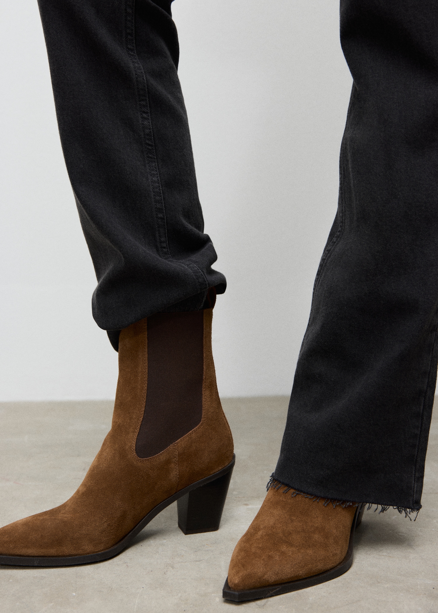 Suede Ankle Boot With Pointed Panels