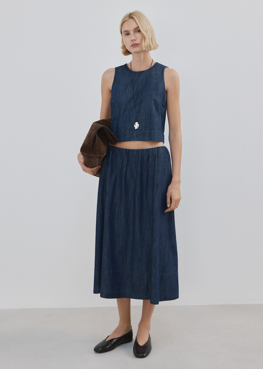 Denim skirt with stitched hem - image 2