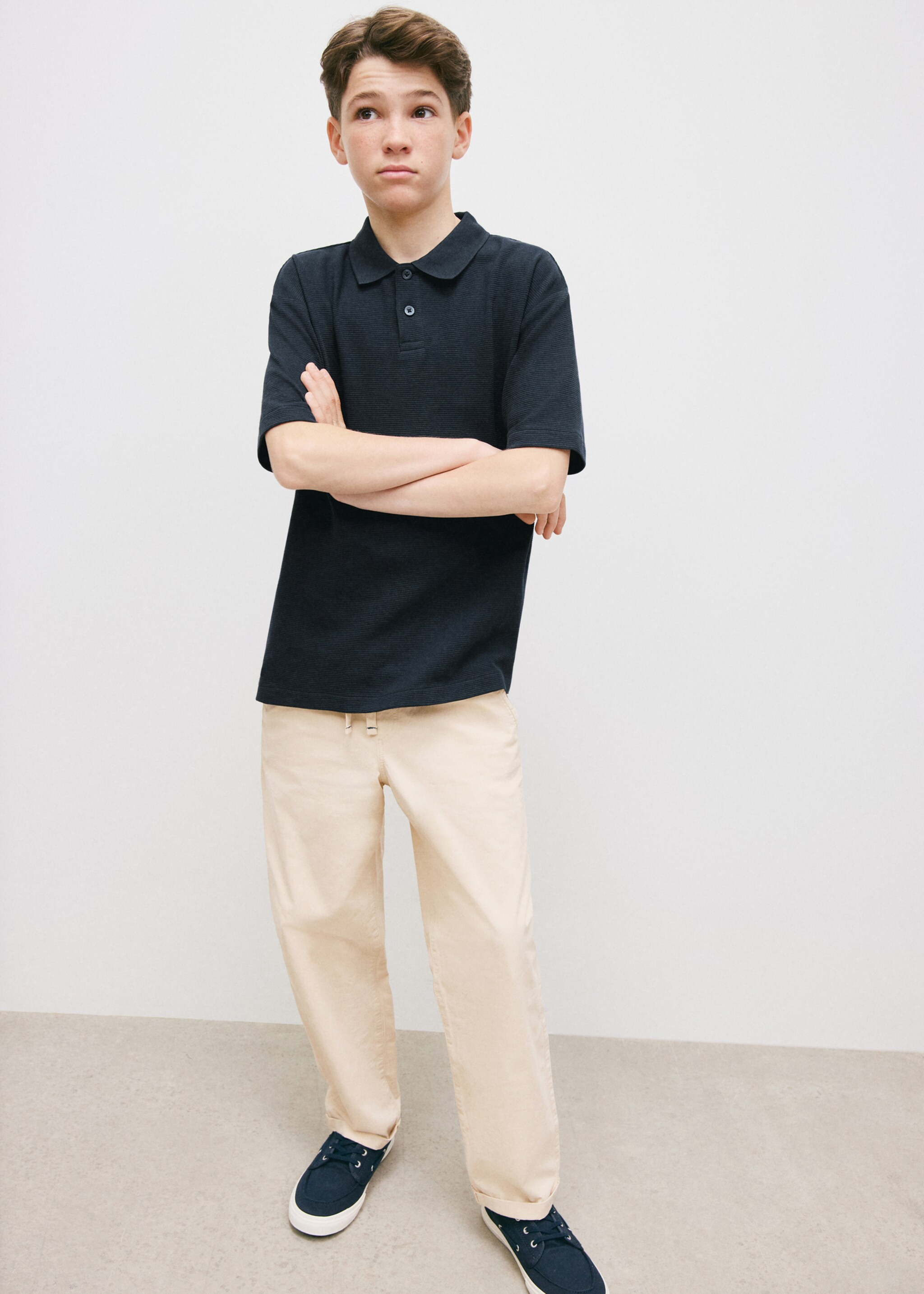 Прямые брюки из хлопка - Общий план, Песочный. Ref: 27083286-00.