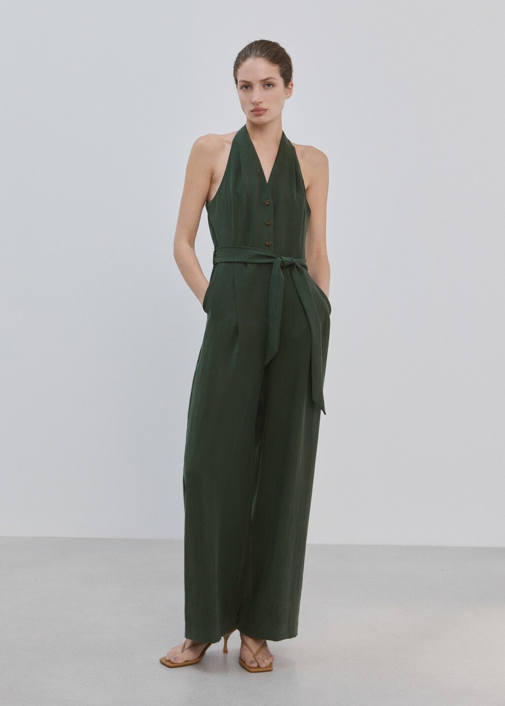 Mango Halter-neck jumpsuit with belt