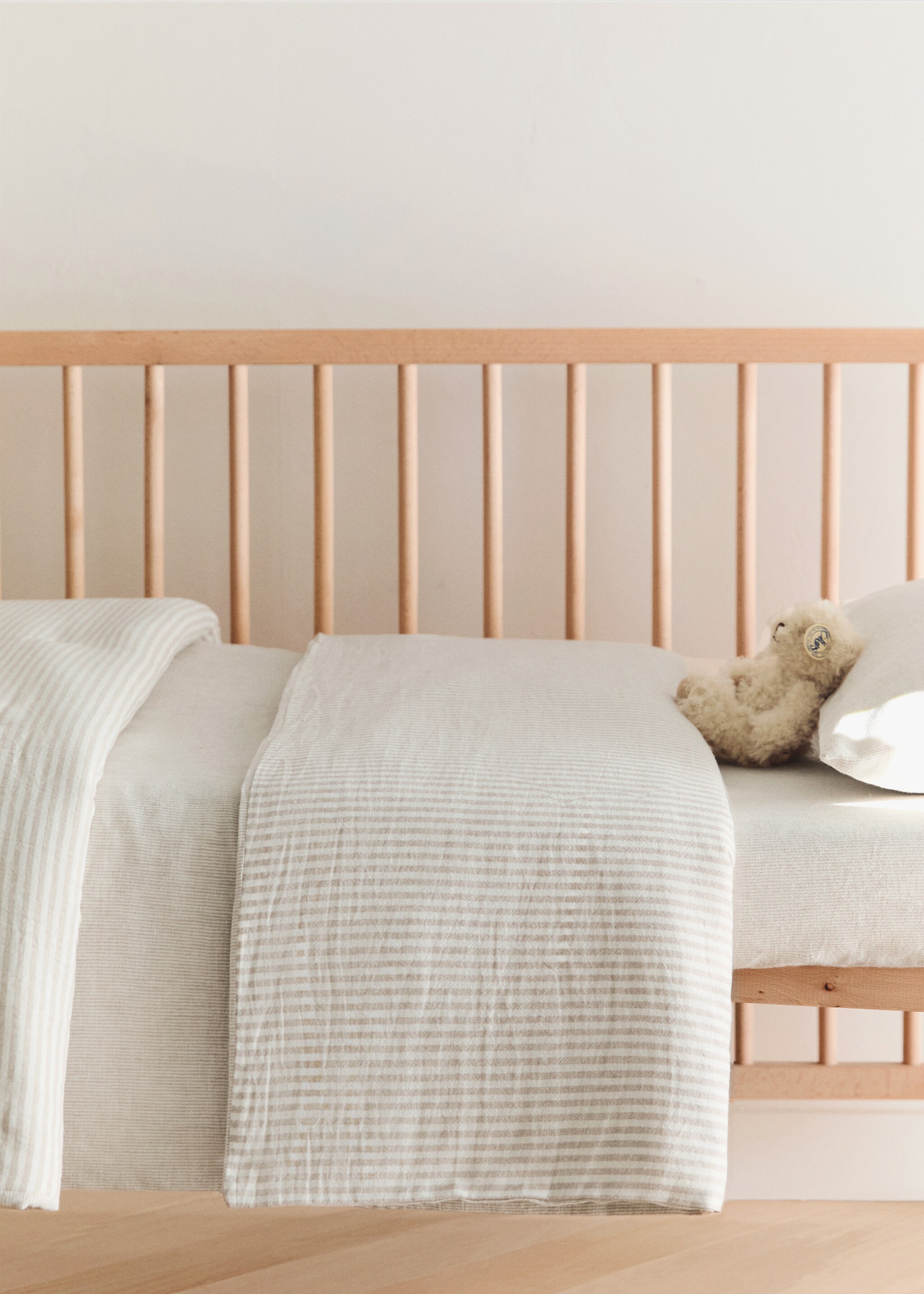 Funda nórdica cuna algodón lino rayas - Plano general, Arena. Ref: 27084055-00.