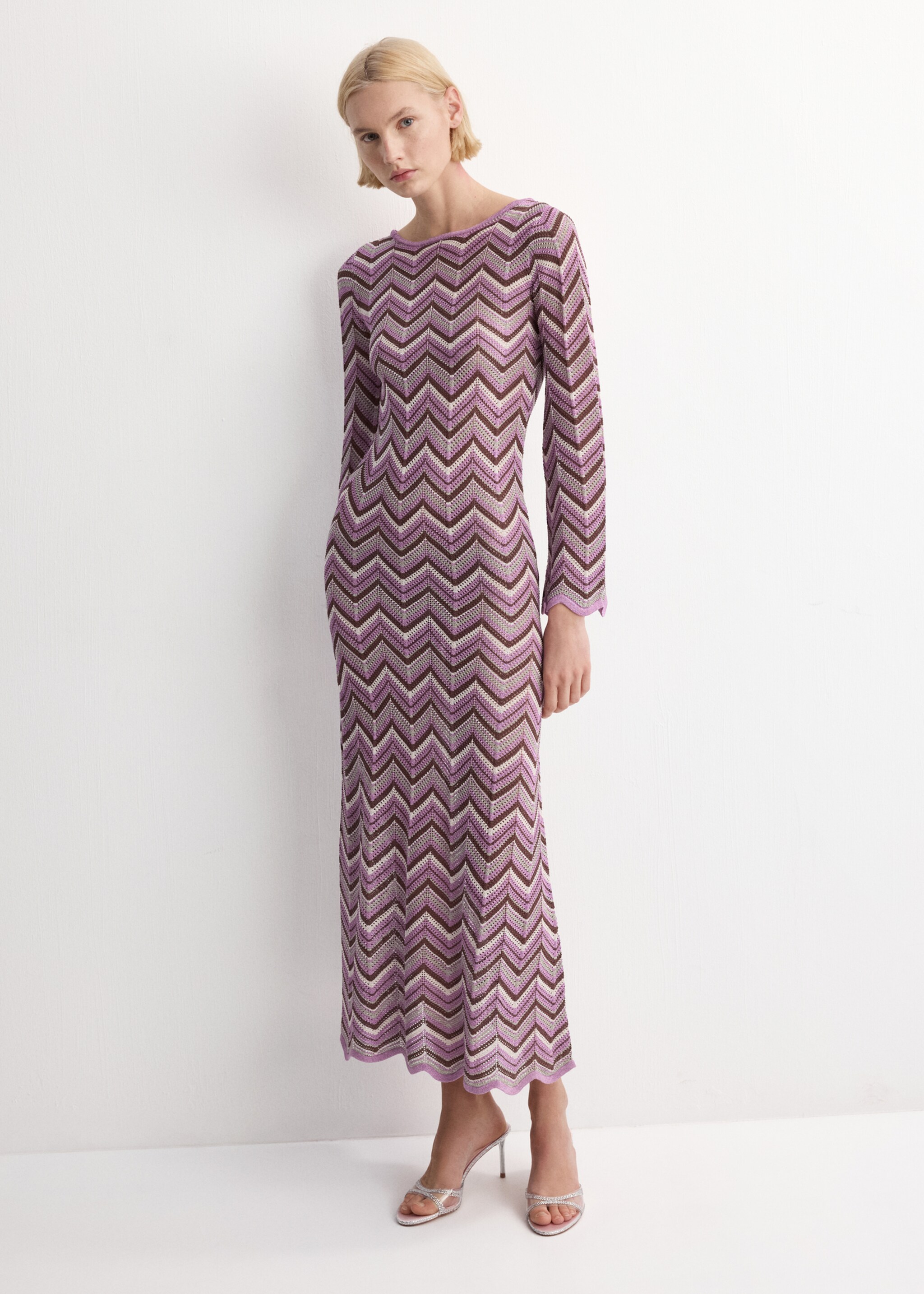 Long flared knitted dress - General plane, Purple. Ref: 27084091-00.