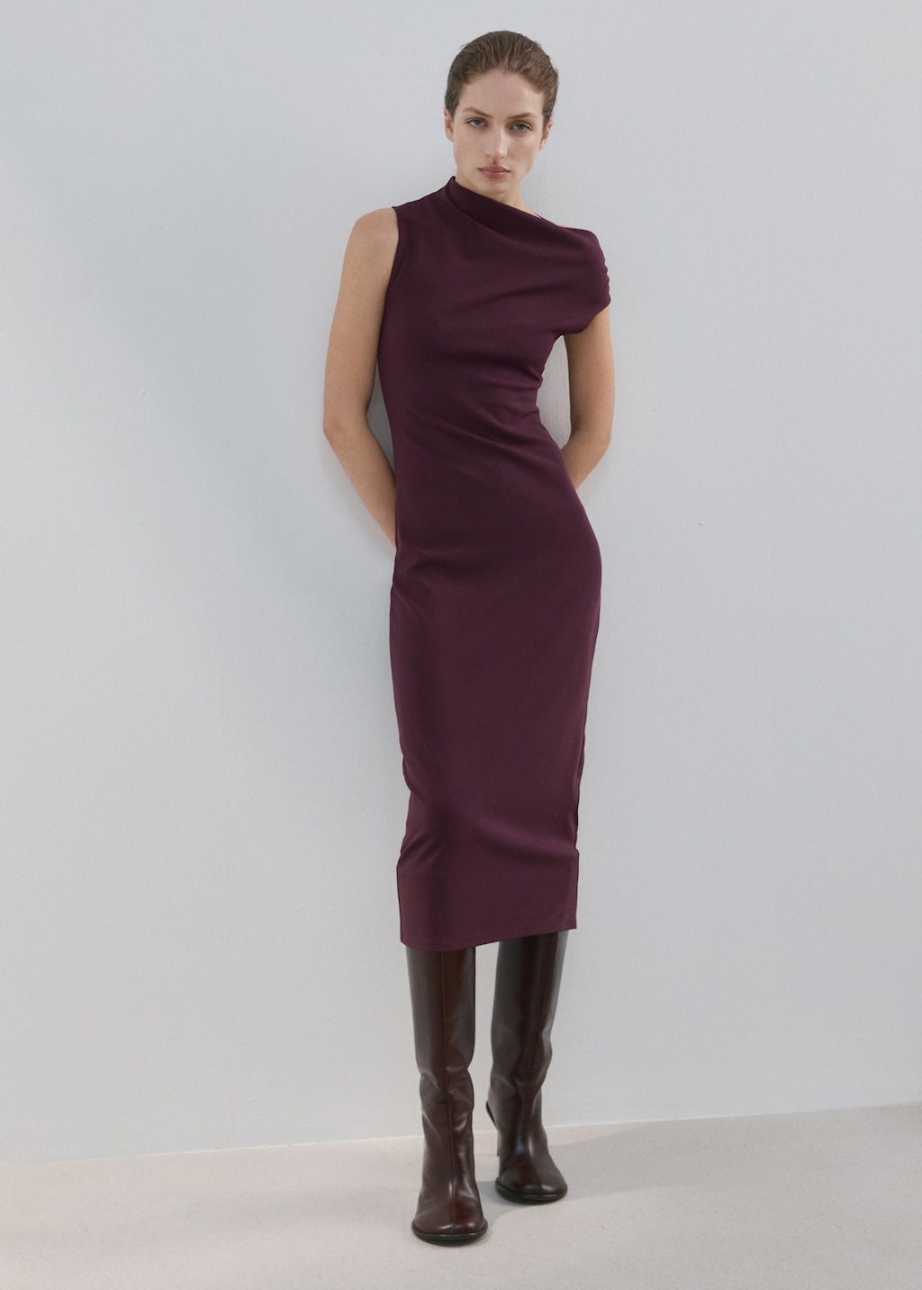 Mango Asymmetrical-neck midi-dress