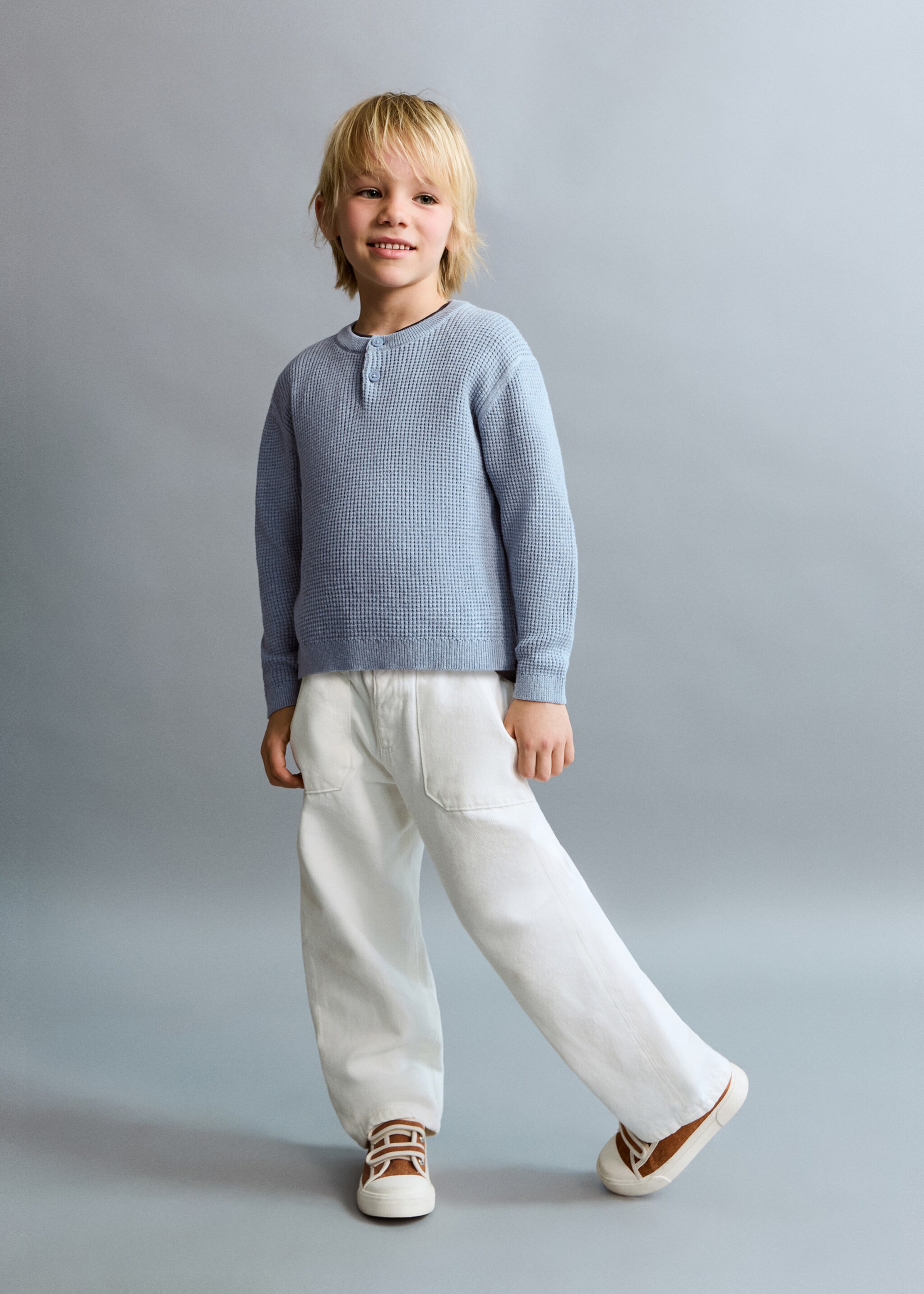 Pull-over maille détail boutons - Plan général, Bleu. Ref: 27084417-00.