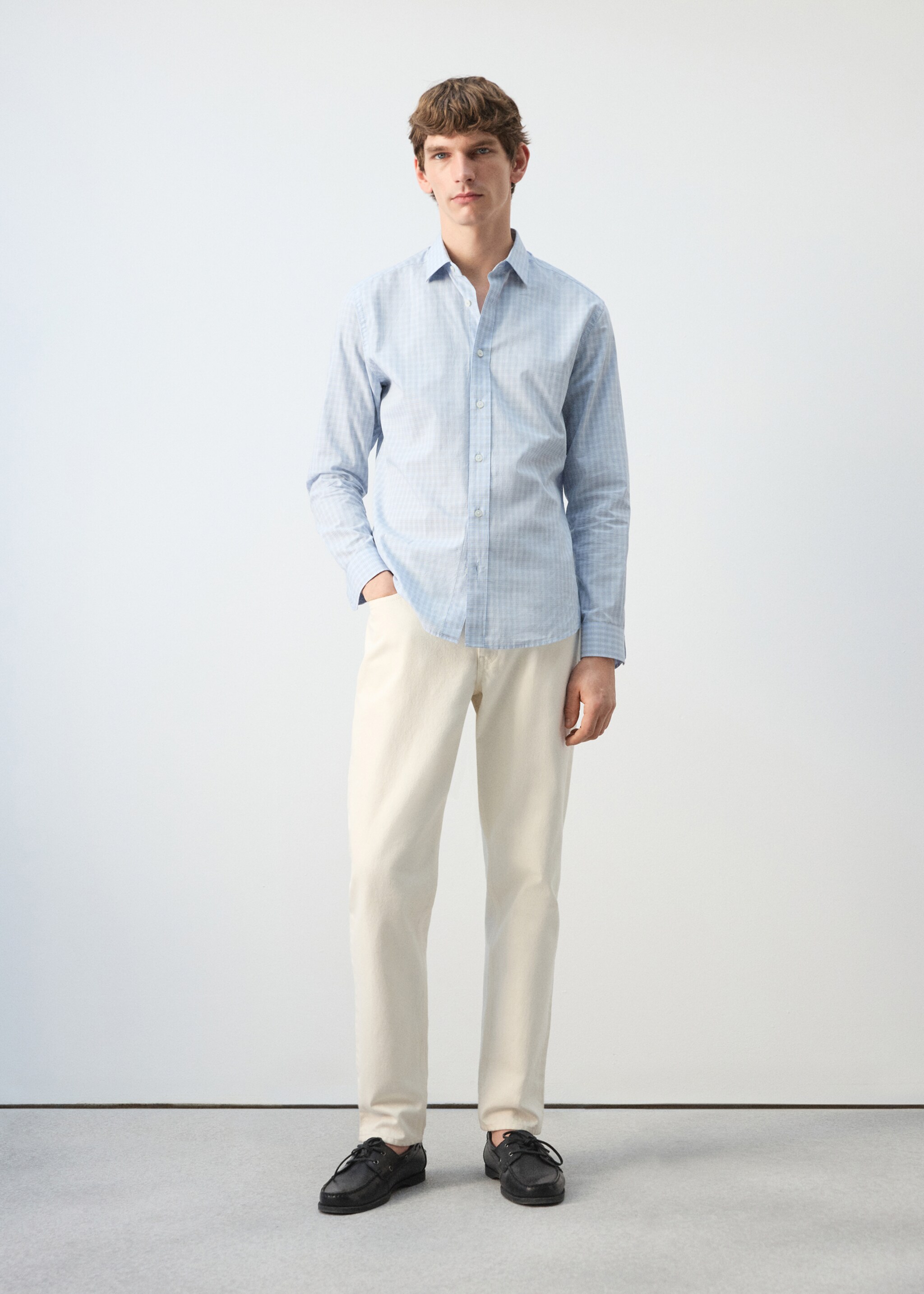 100% cotton checked shirt - General plane, Sky Blue. Ref: 27084428-00.