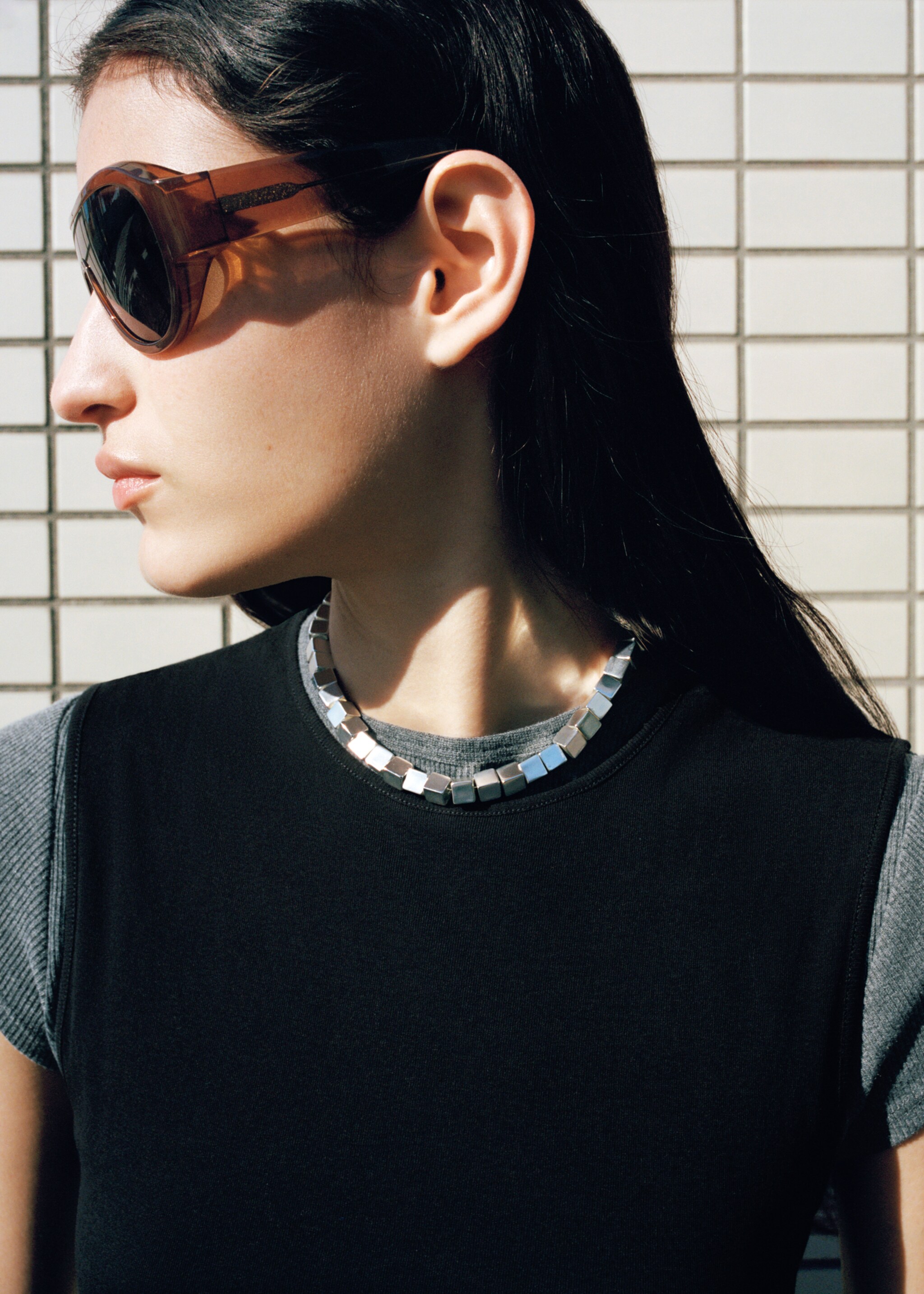 Metal cube chain collar - General plane, Silver. Ref: 27084443-00.