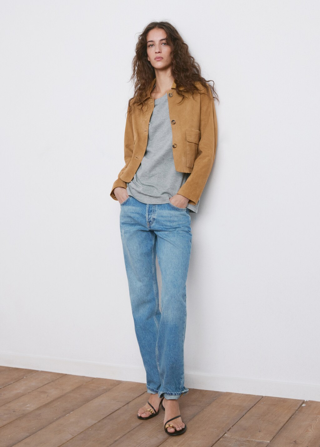 Chest-pocket suede jacket