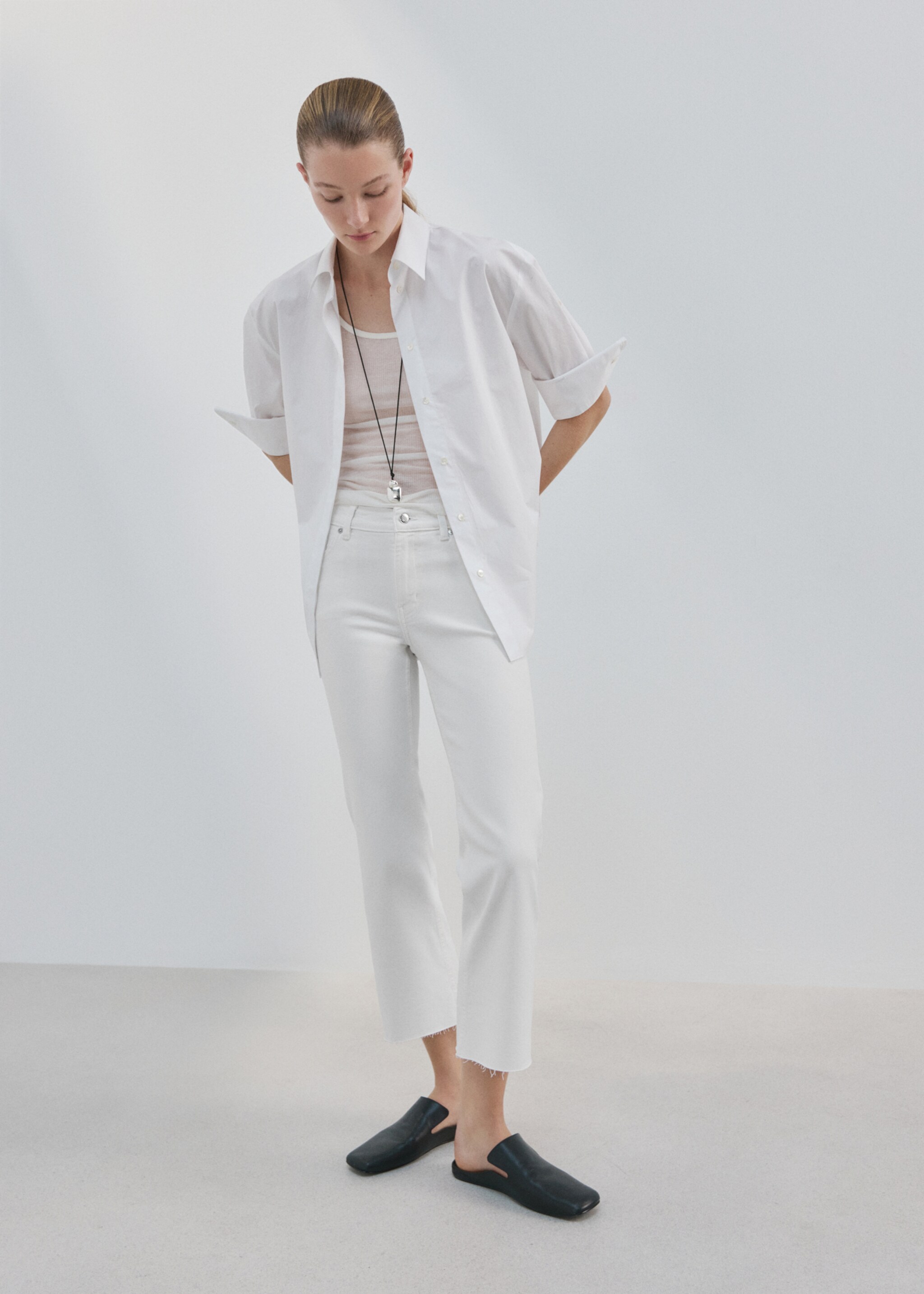 Jean Sienna flare crop - Plan général, Blanc. Ref: 27085813-00.