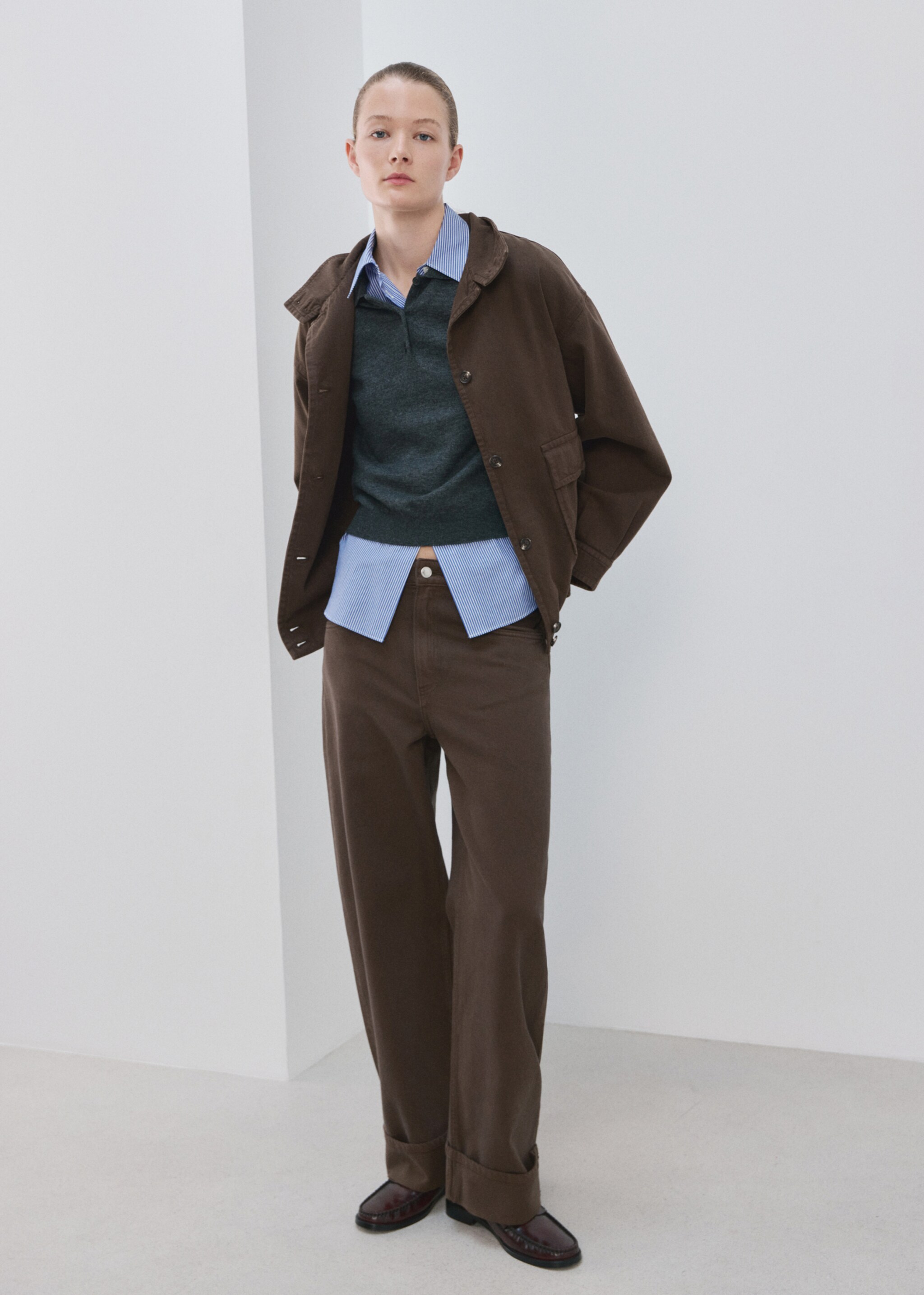 Balloon jeans with rolled-up hem - General plane, Chocolate. Ref: 27085817-00.