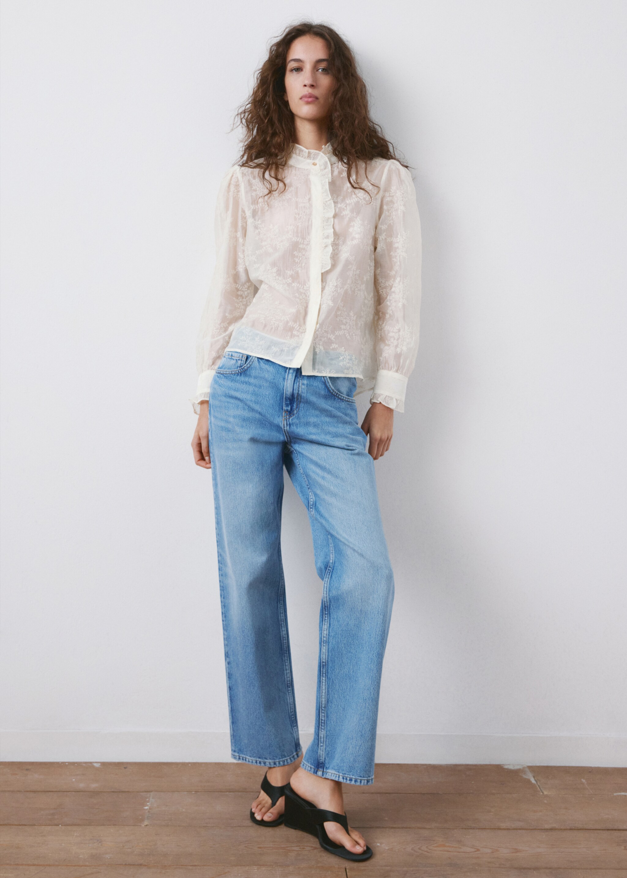 Lyocell blouse with floral embroidery - General plane, Ecru. Ref: 27085824-00.