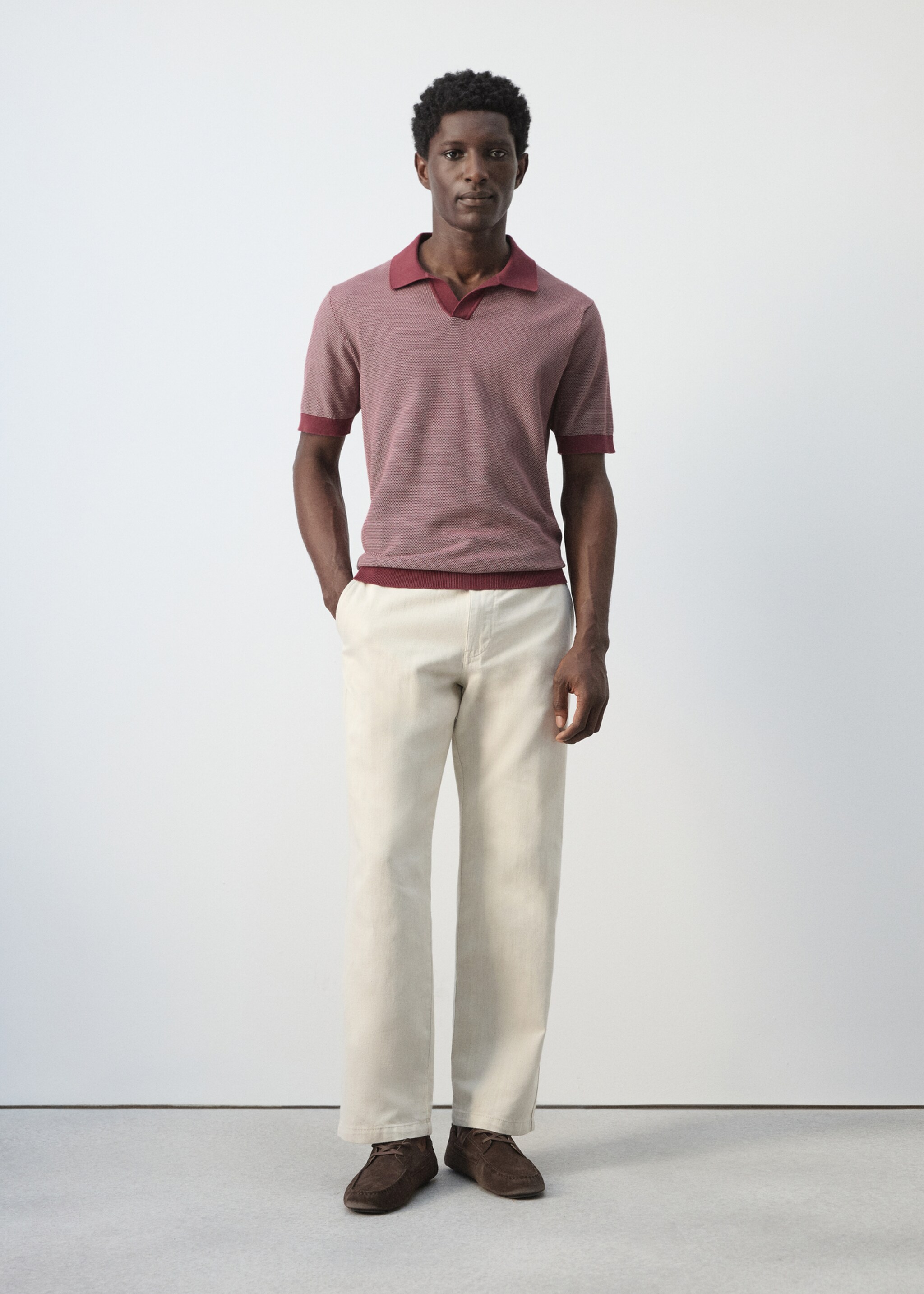 Polo aus 100% Baumwolle in kombiniertem Strick - Allgemeine Ansicht, Pflaume. Ref: 27085936-00.