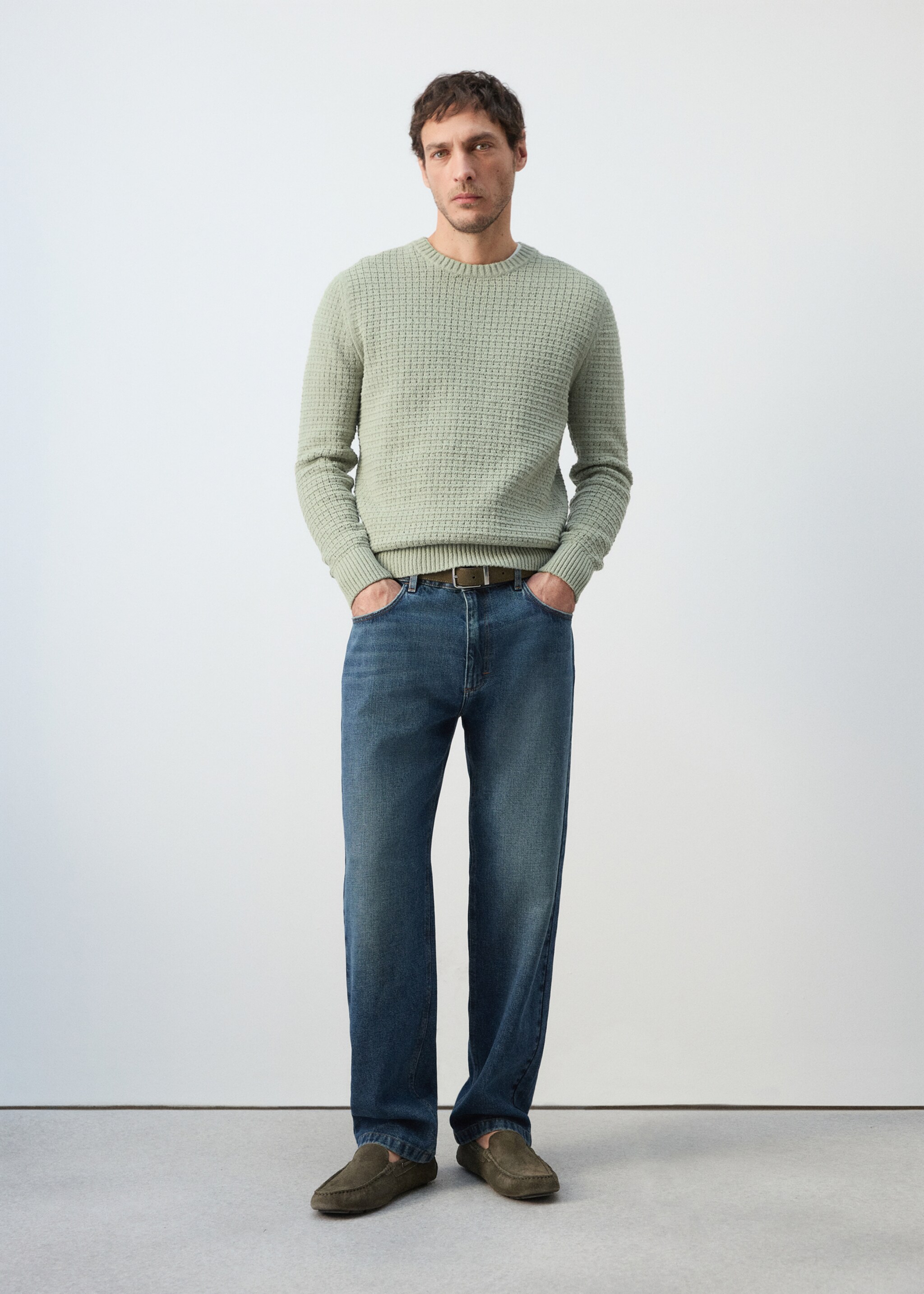 Openwork knit sweater - General plane, Mint Green. Ref: 27085937-00.