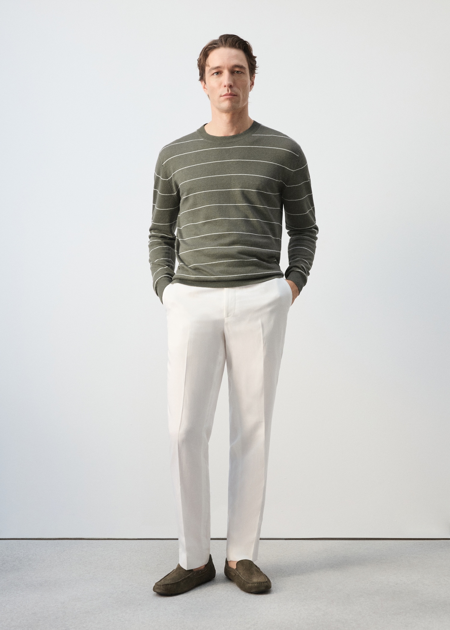 Linen blend fine knit striped jersey - General plane