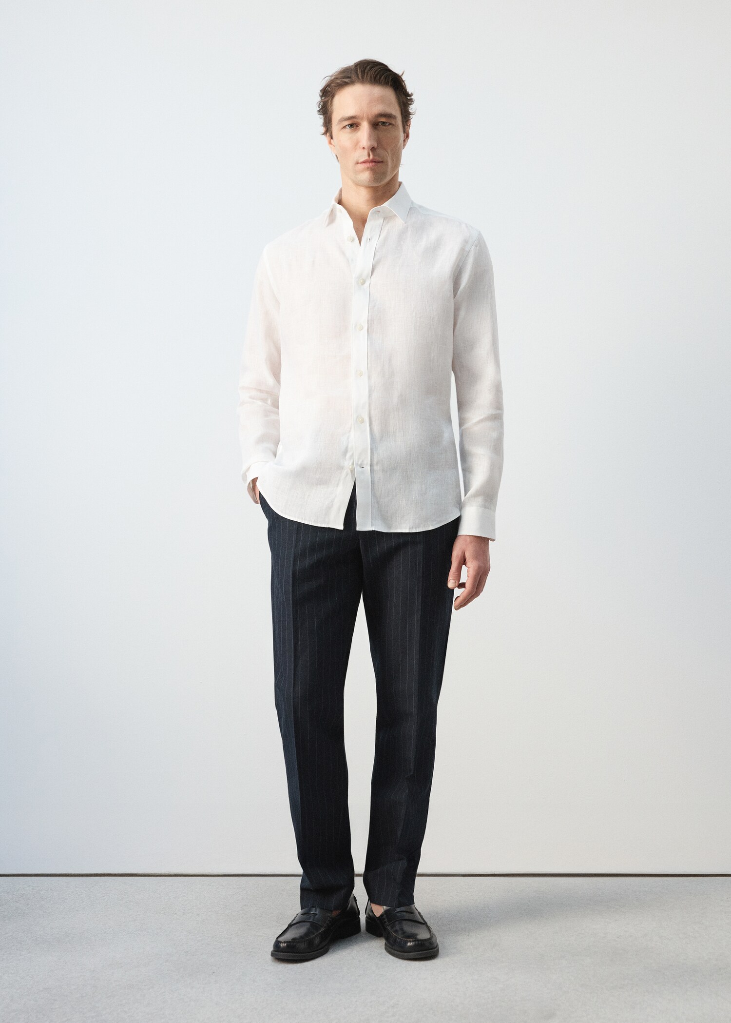 Regular-fit 100% linen shirt - General plane