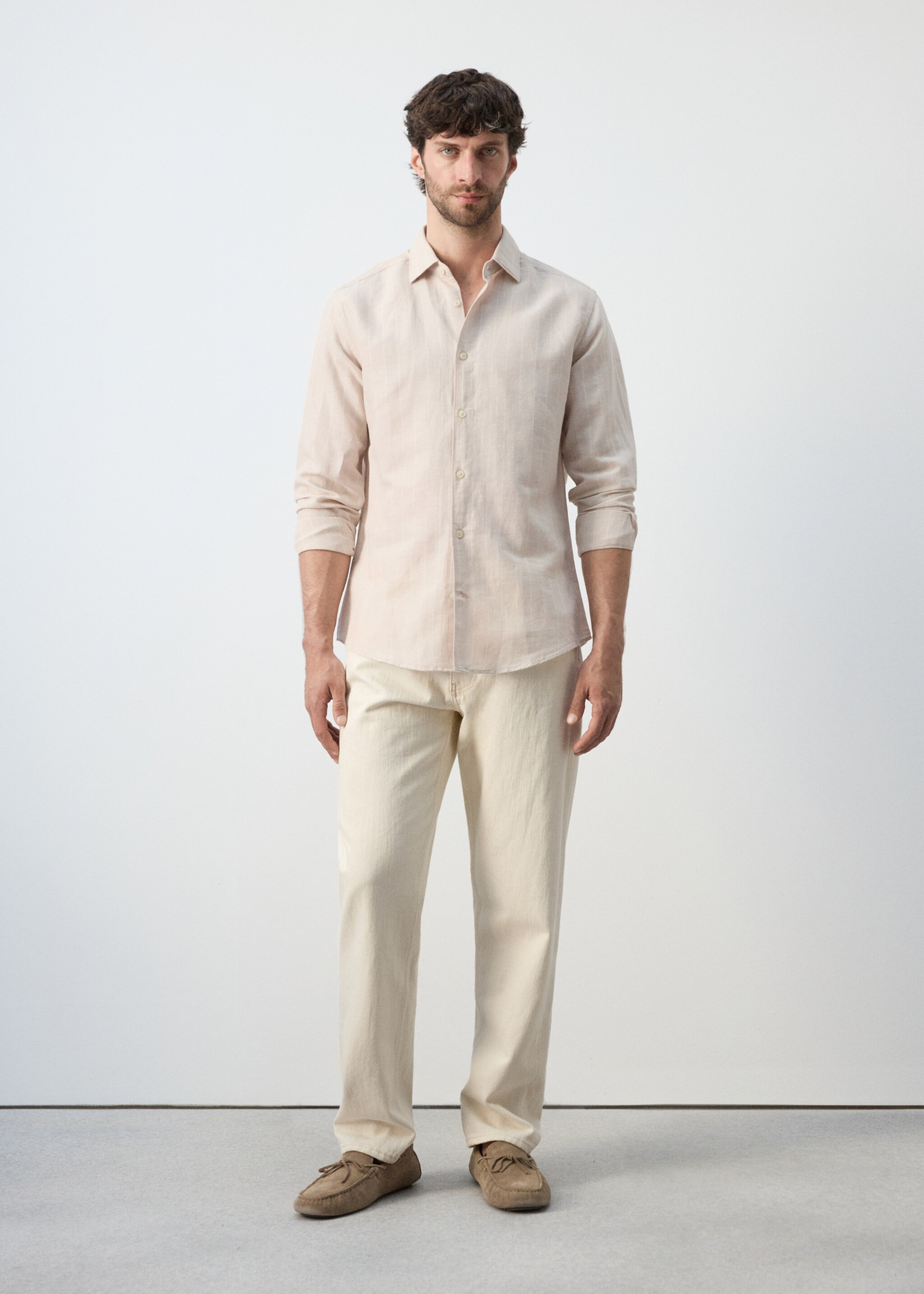 Linen cotton slim fit striped shirt - General plane, Beige. Ref: 27085960-00.