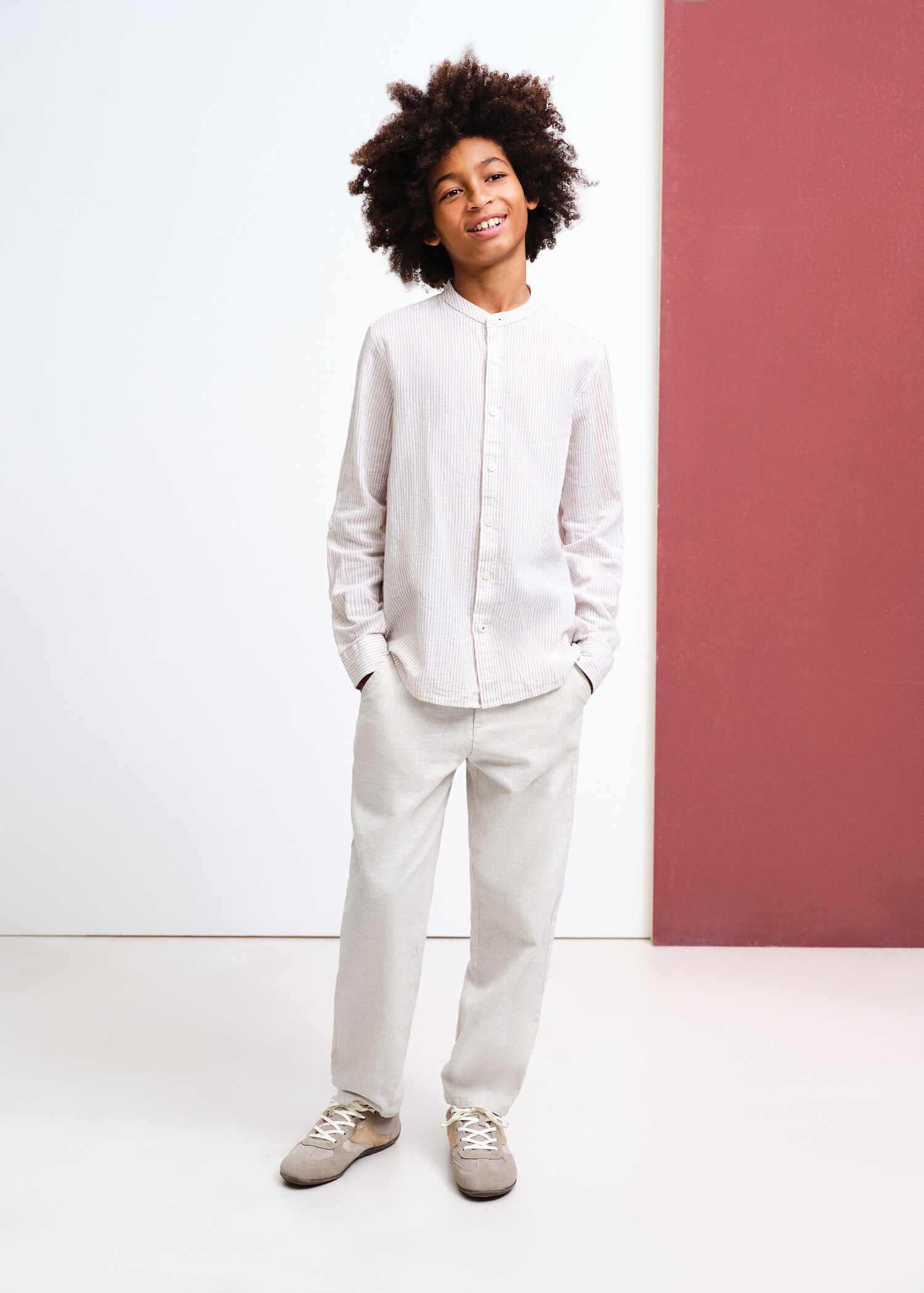 Straight linen-blend trousers - General plane