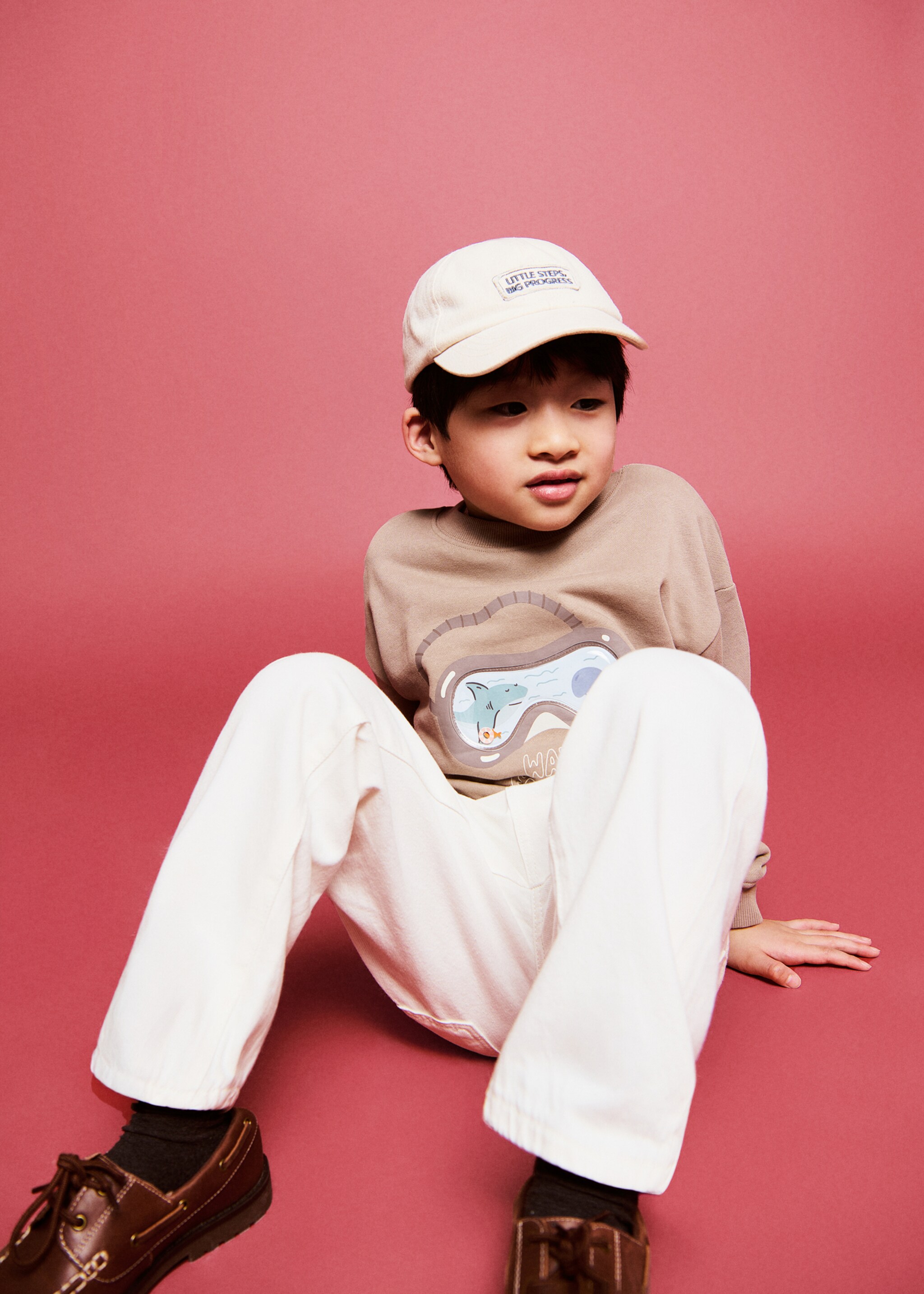 Printed cotton sweatshirt - General plane, Medium Brown. Ref: 27086343-00.