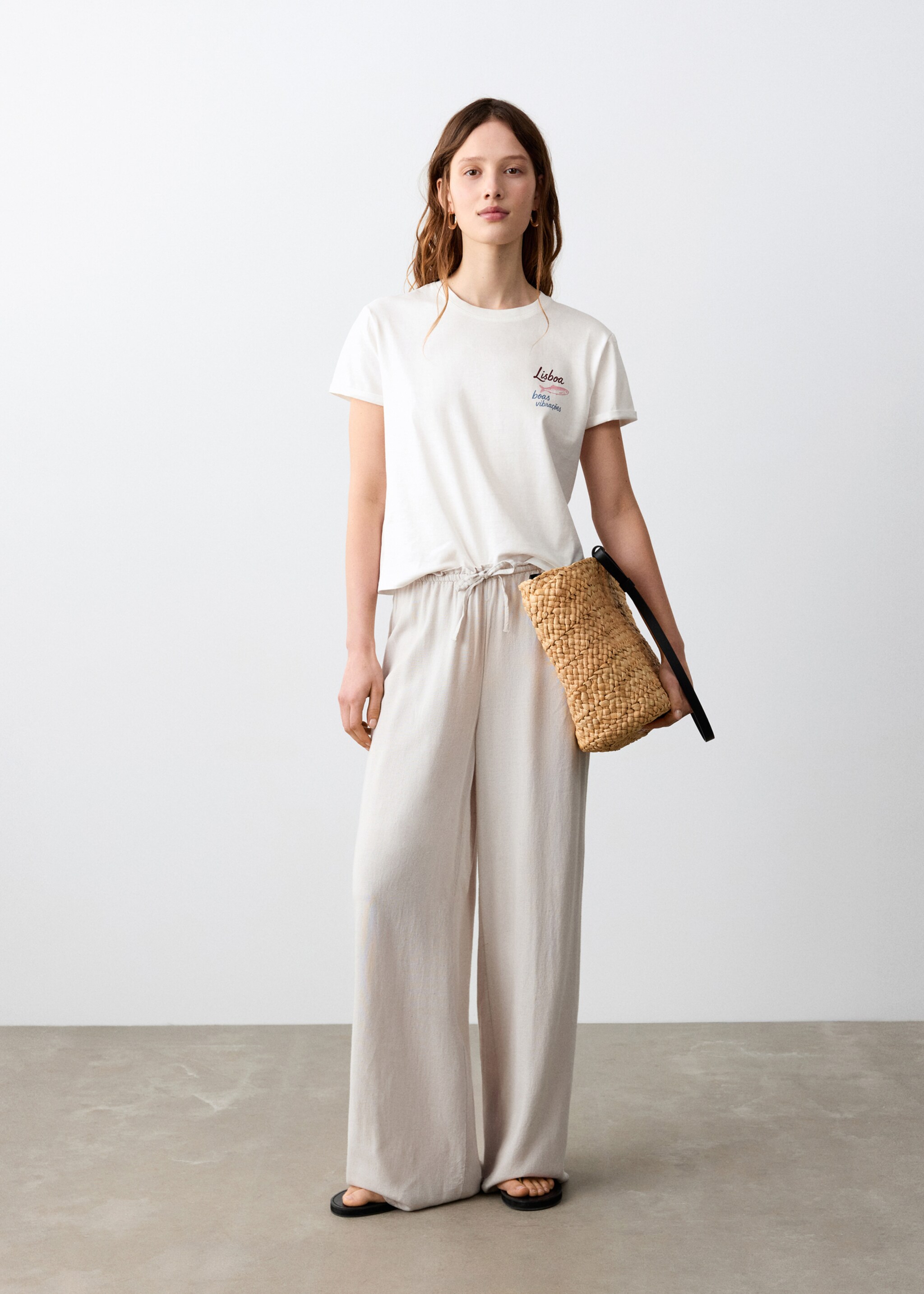 T-shirt de algodão estampado - Plano geral, Branco-pérola. Ref: 27086354-00.