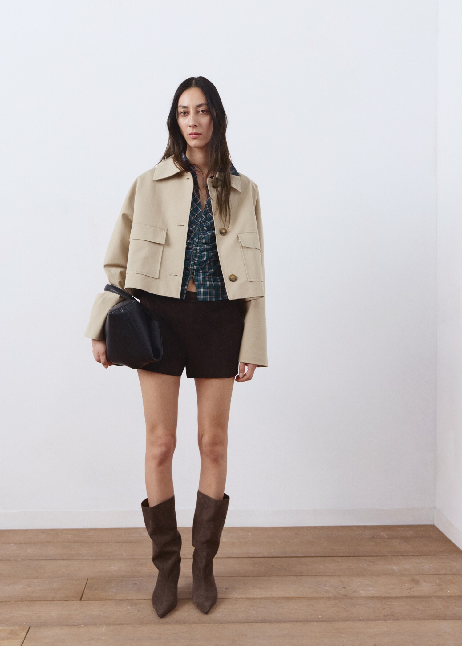 Gathered check blouse - General plane