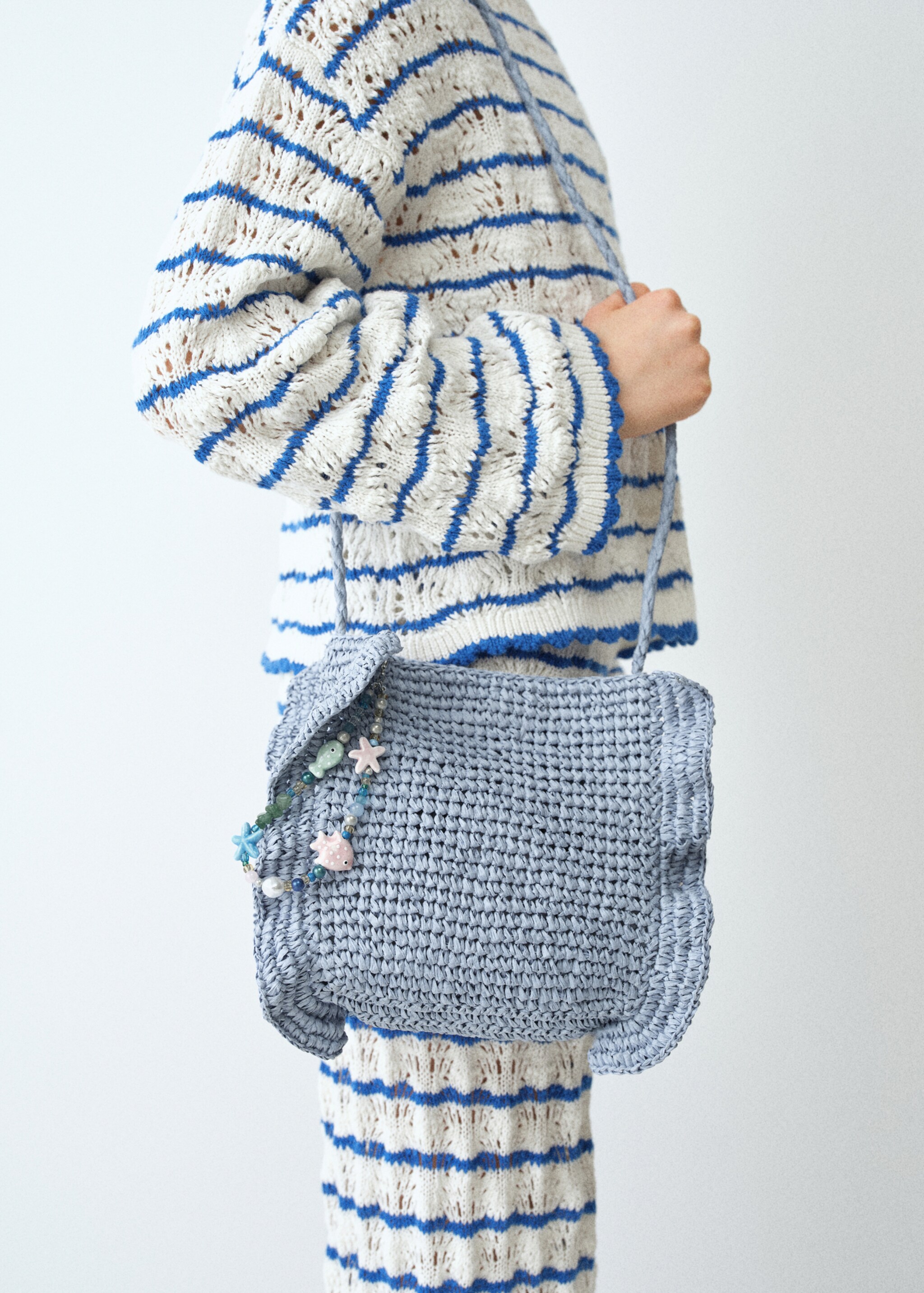 Natural fibre charm handbag - General plane, Sky Blue. Ref: 27086727-00.