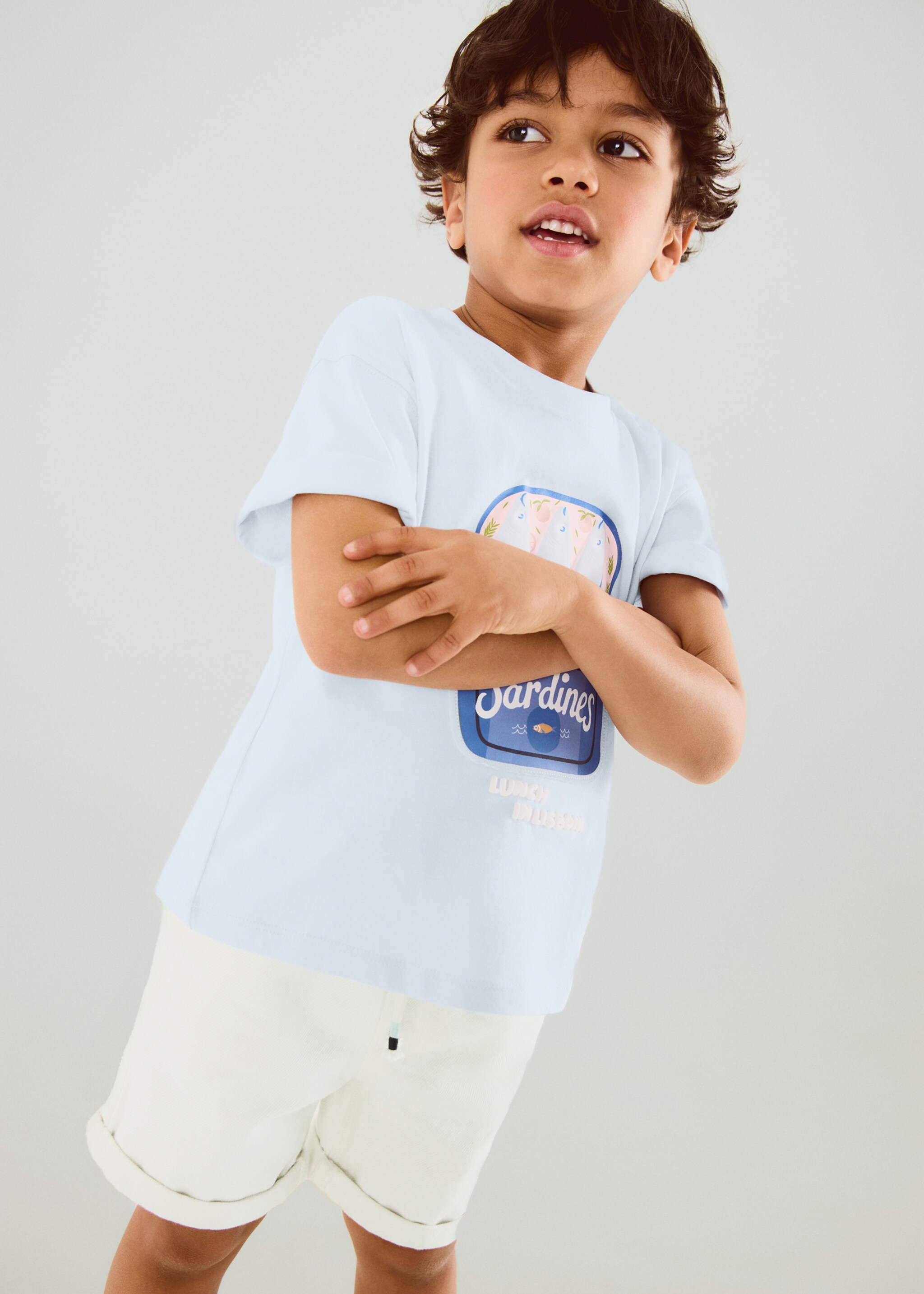 Хлопковые бермуды с отворотами - Общий план, Белый. Ref: 27086734-00.